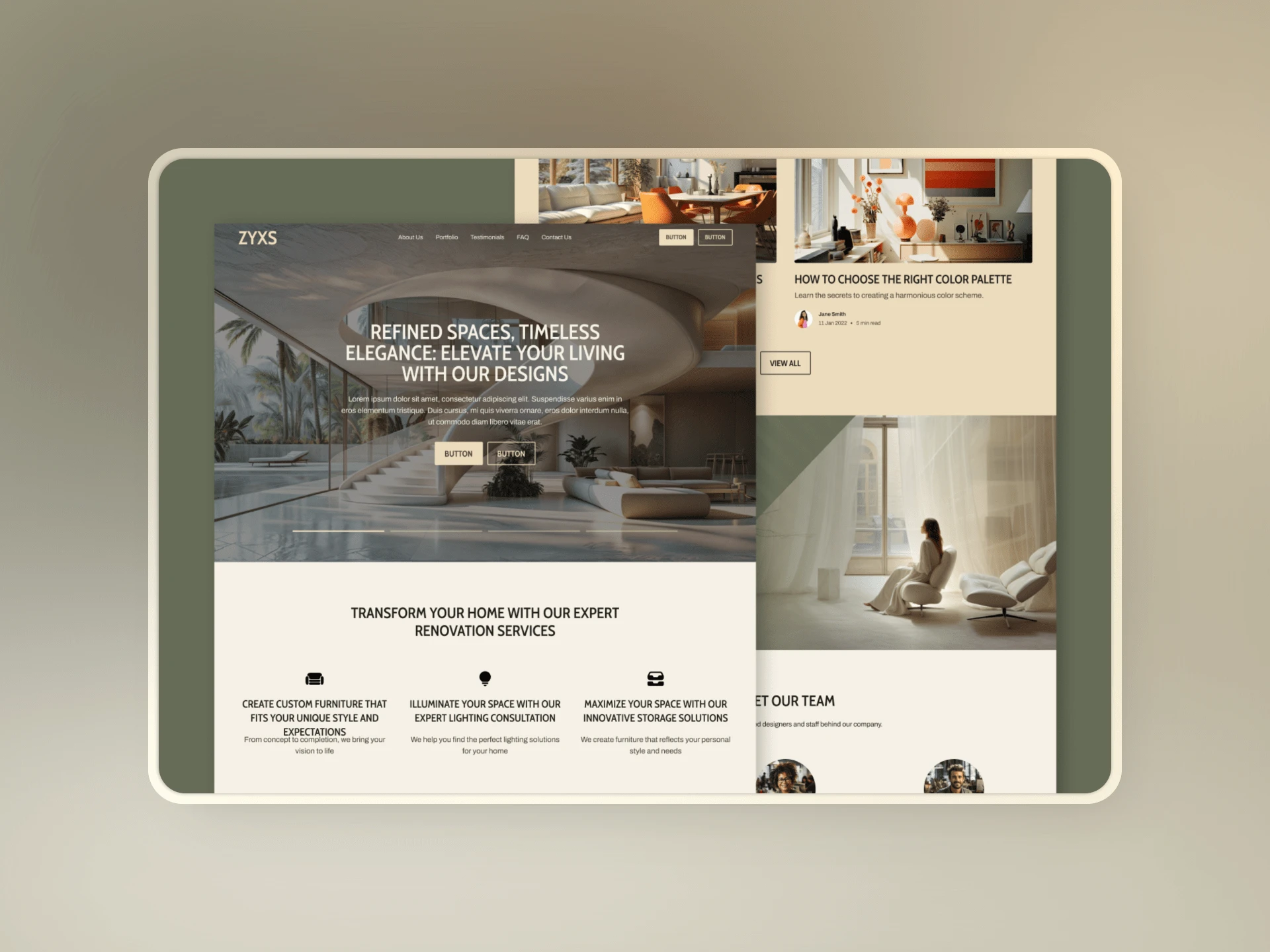 ZYXS is an elegant one-page template for interior designers, featuring a minimalist design perfect for showcasing creativity and style.