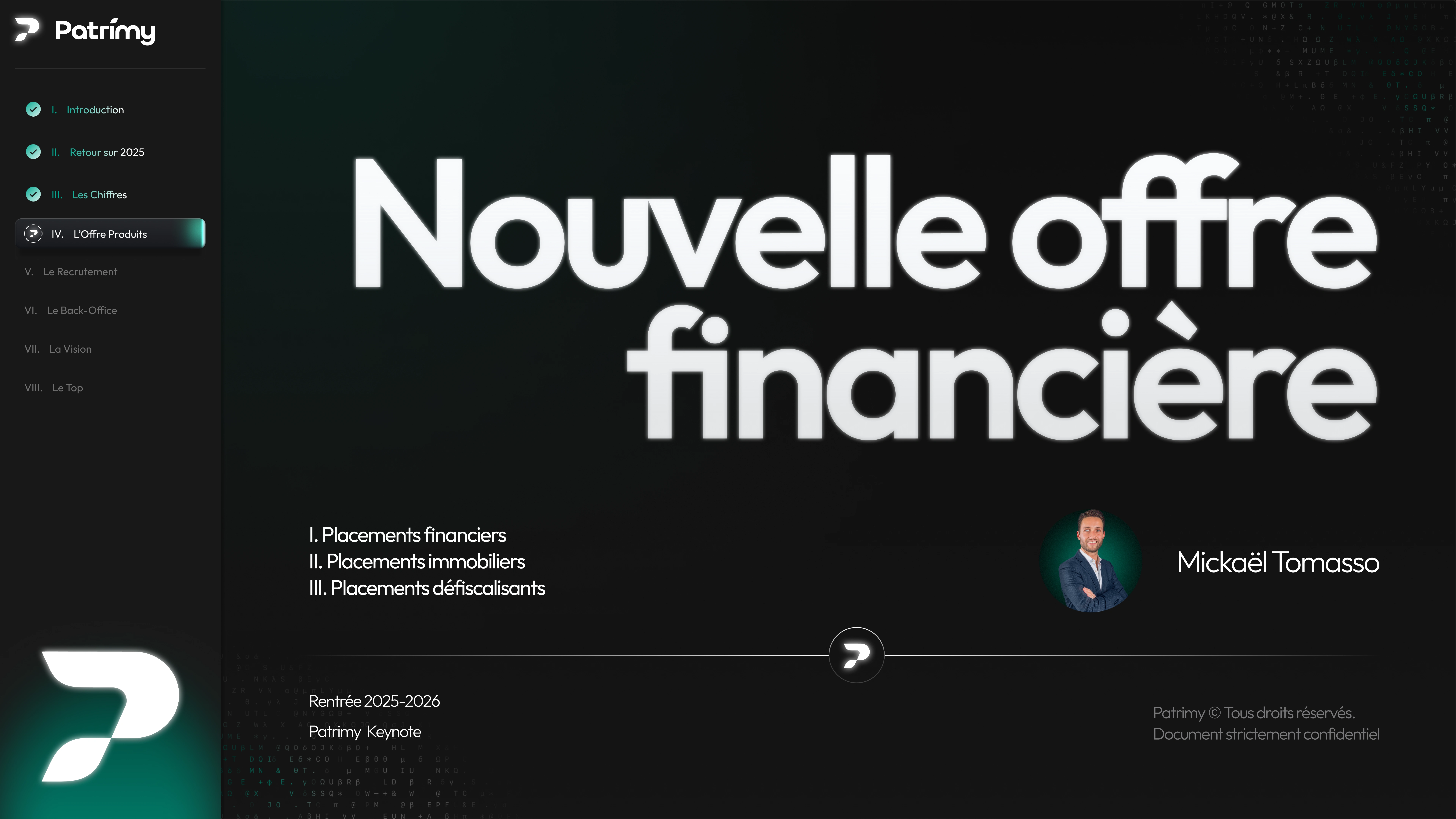 Section divider presenting Patrimy’s new financial offerings and investment categories