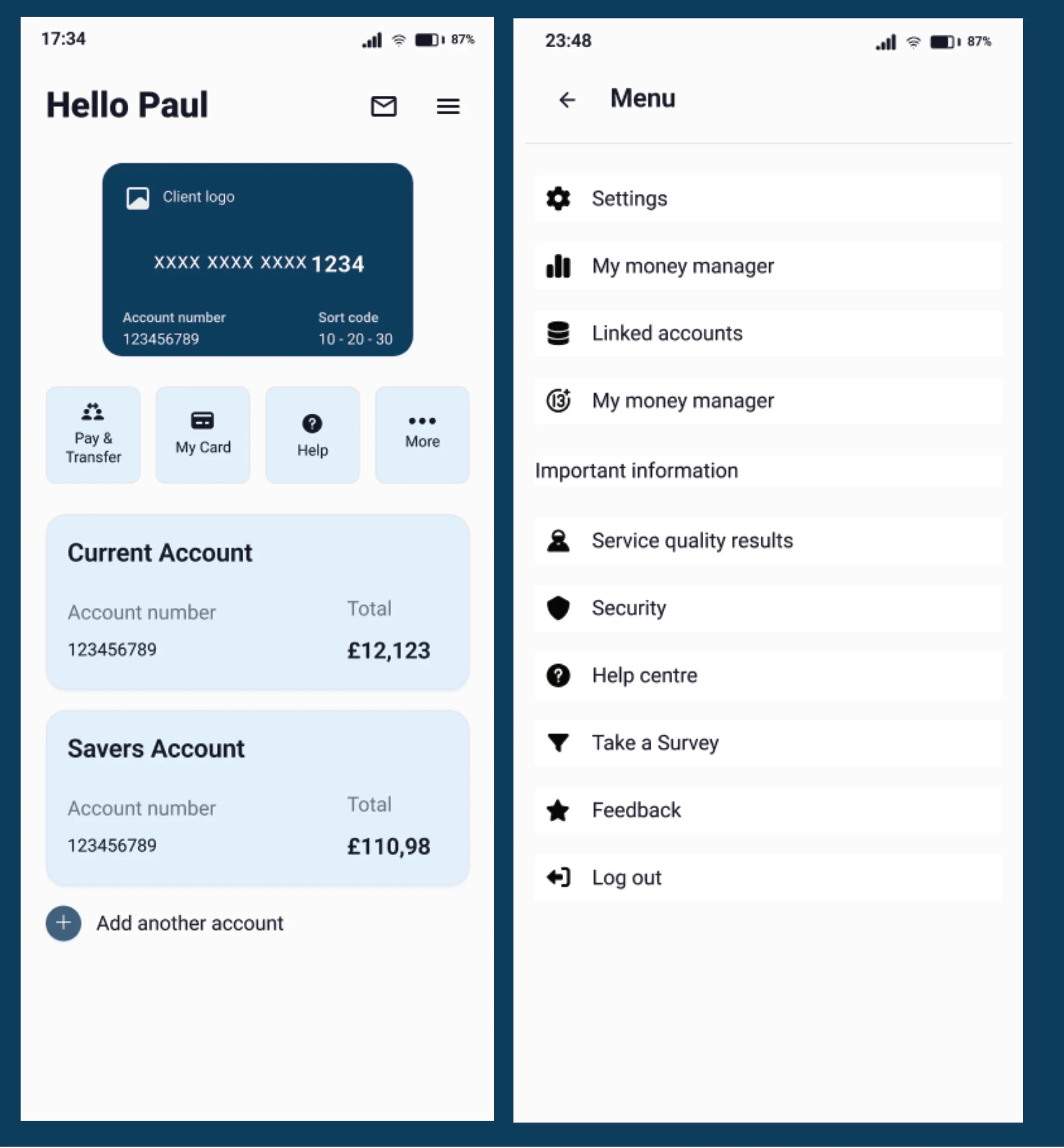 Dashboard and menu