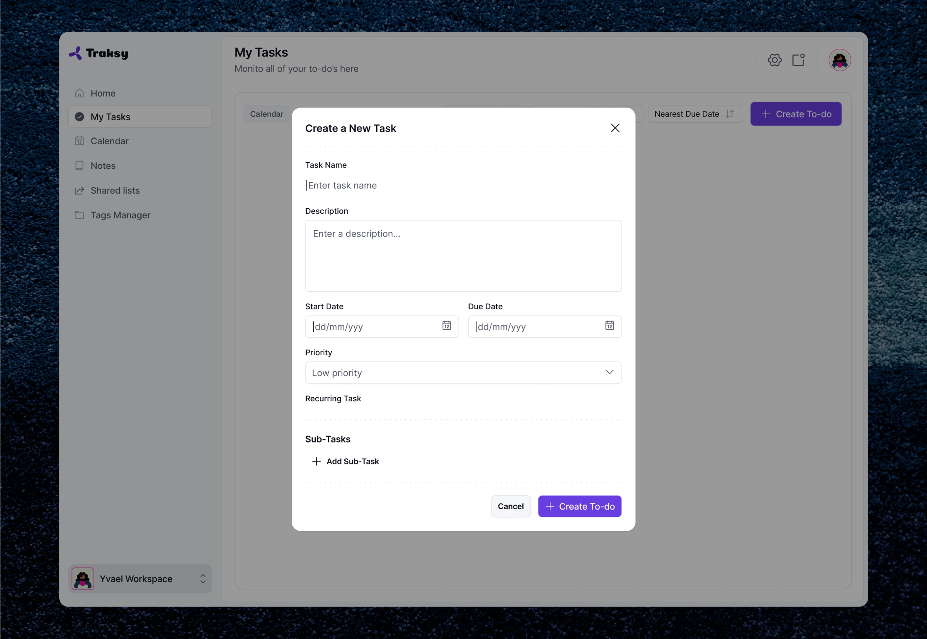 Create Task Empty - Light mode
