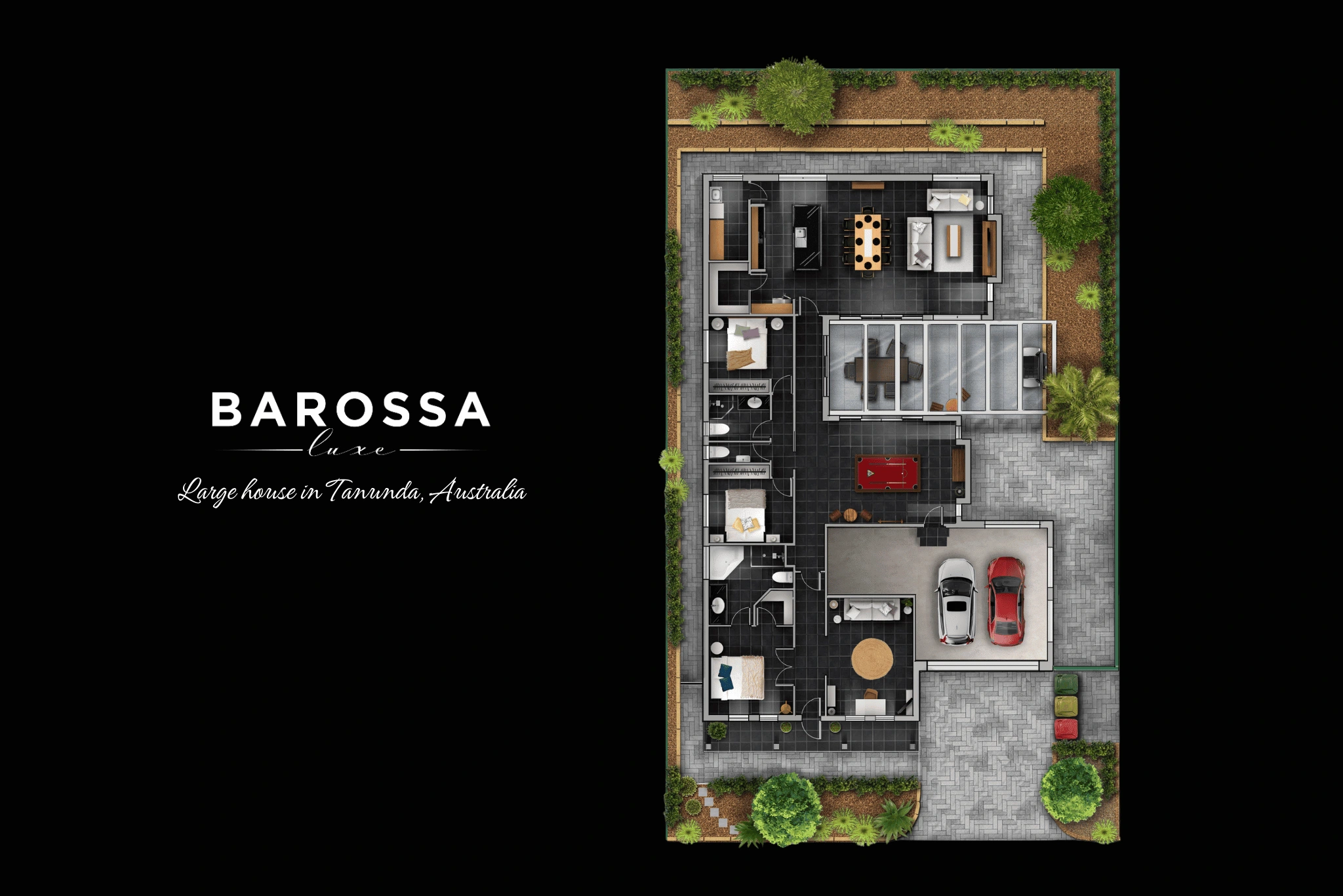 2D floor plan on black background