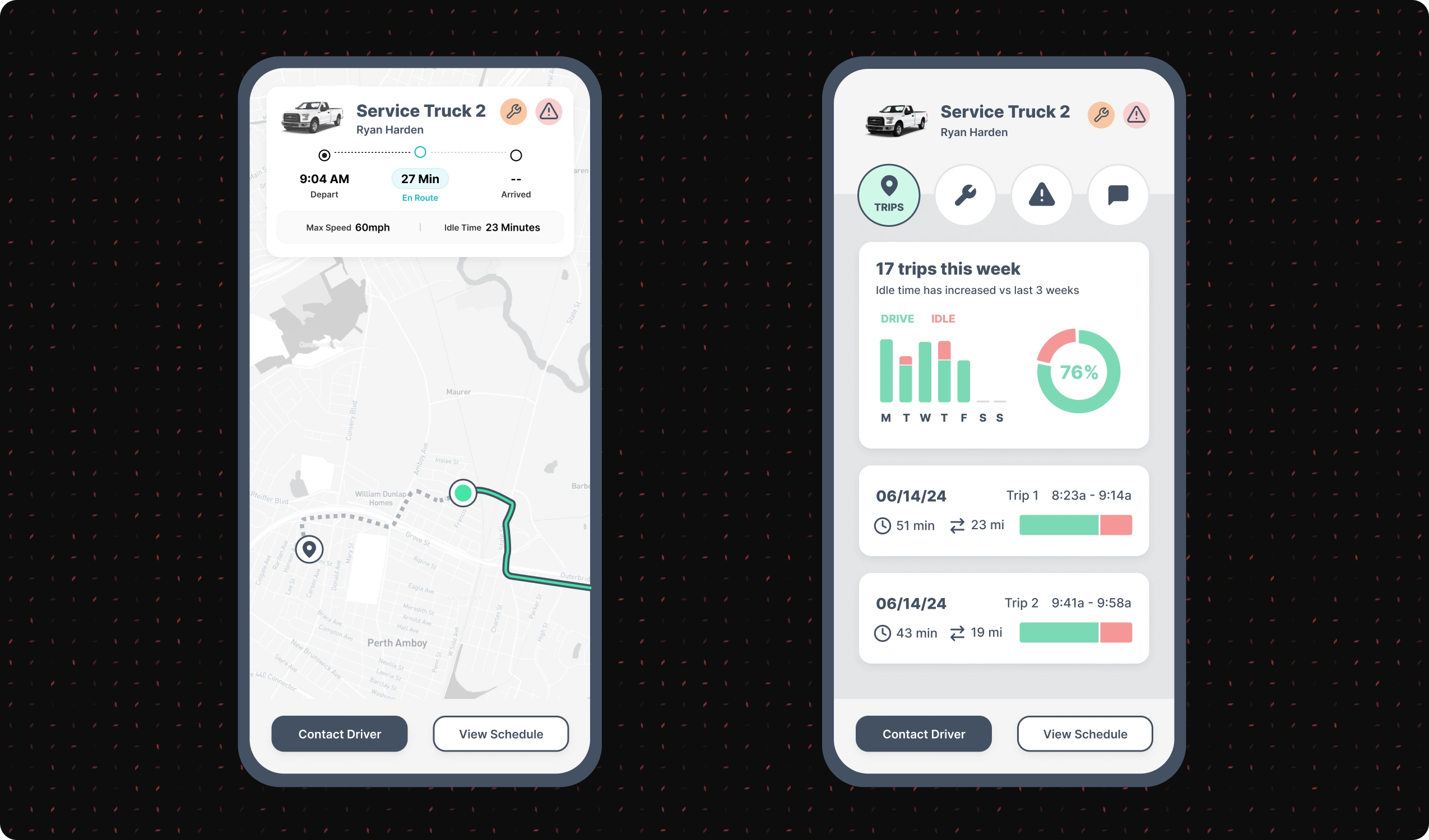 Mobile Companion single route and vehicle overview pages