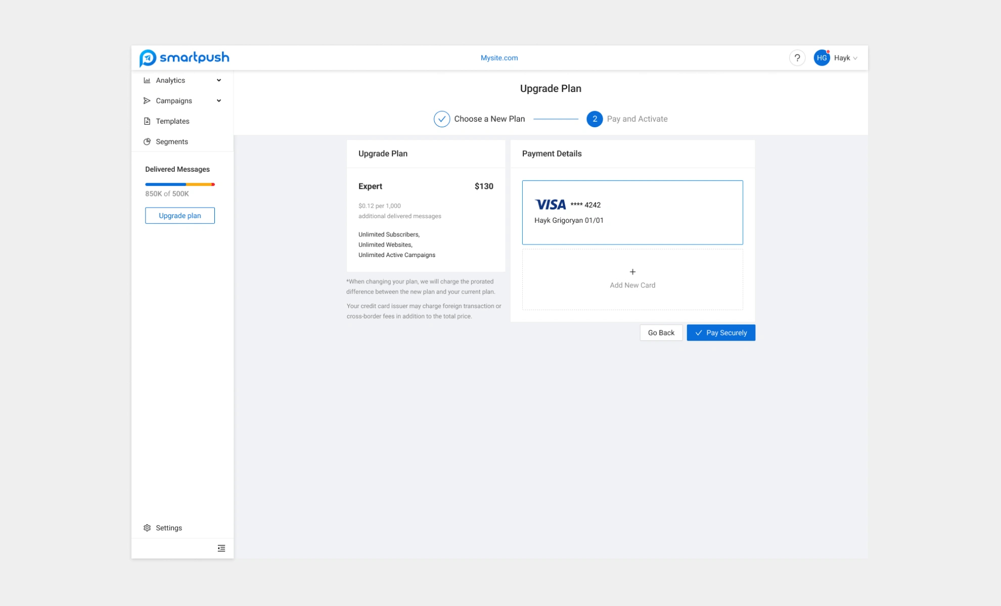 New pricing plan flow
