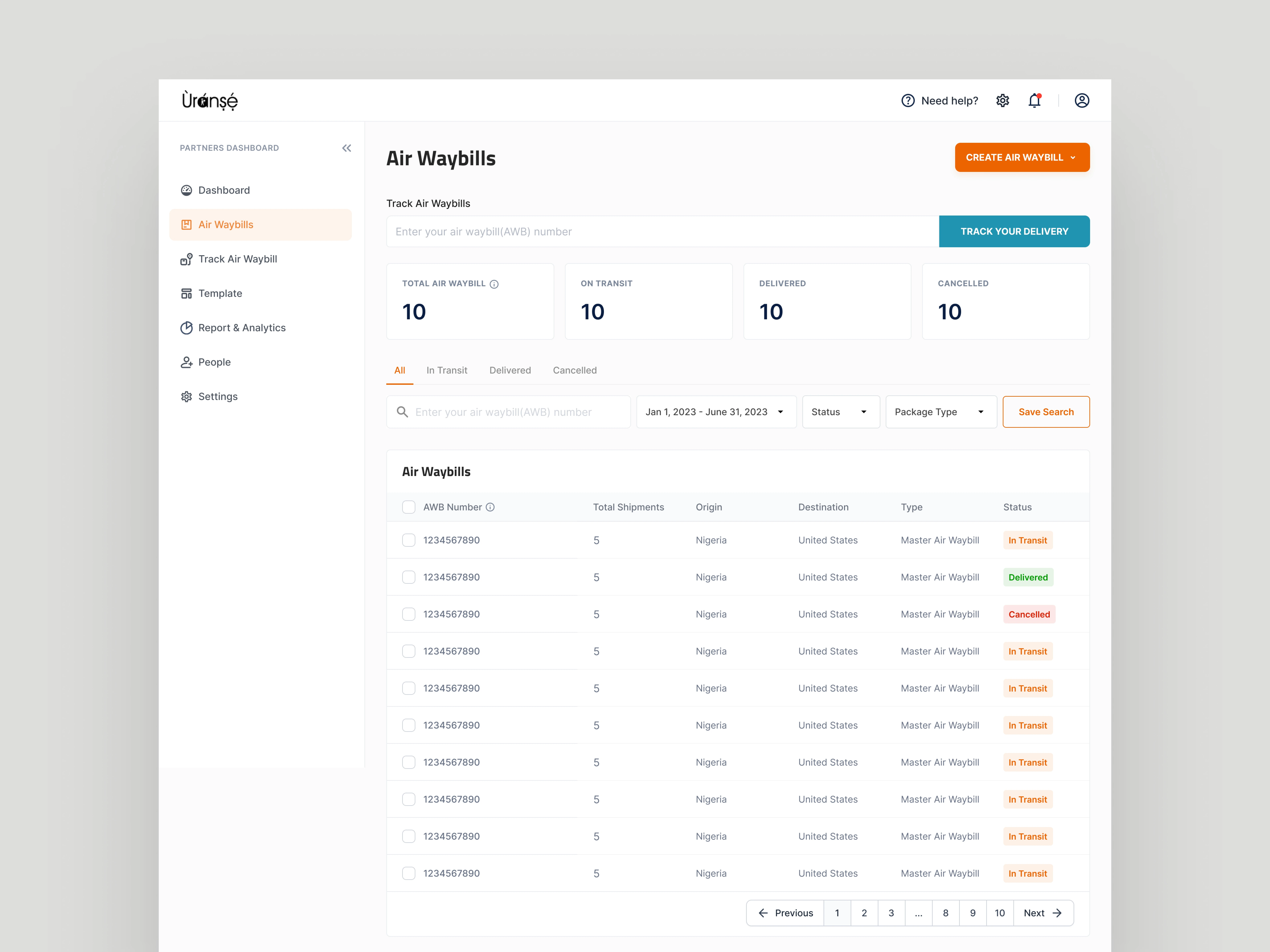 Air Waybill Screen
