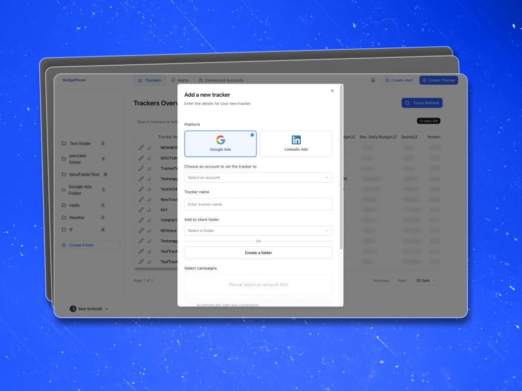 This is the popup to add a new tracker, you can also assign each tracker to a folder.
