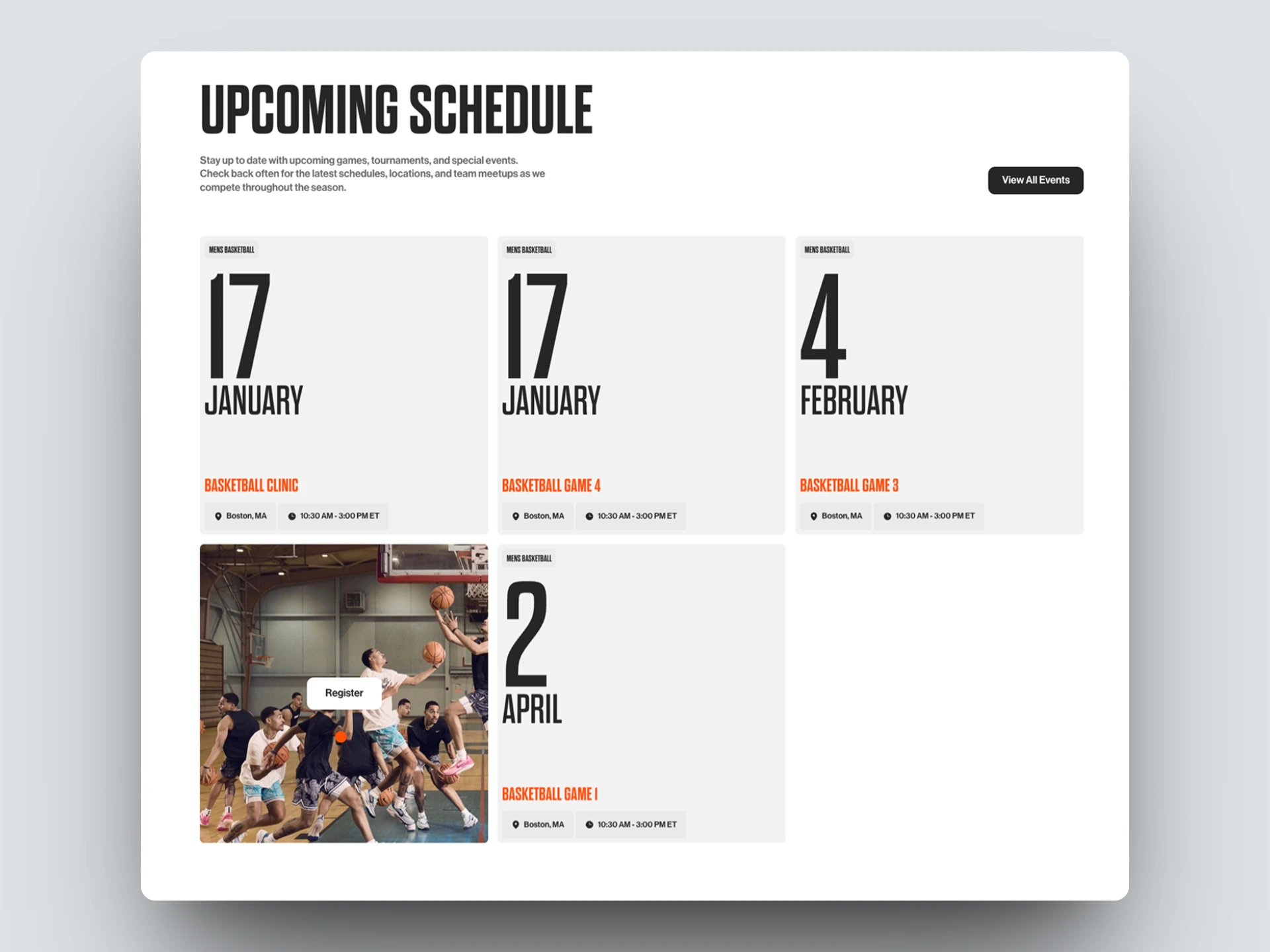 Clean layout for the schedule section with CMS integration