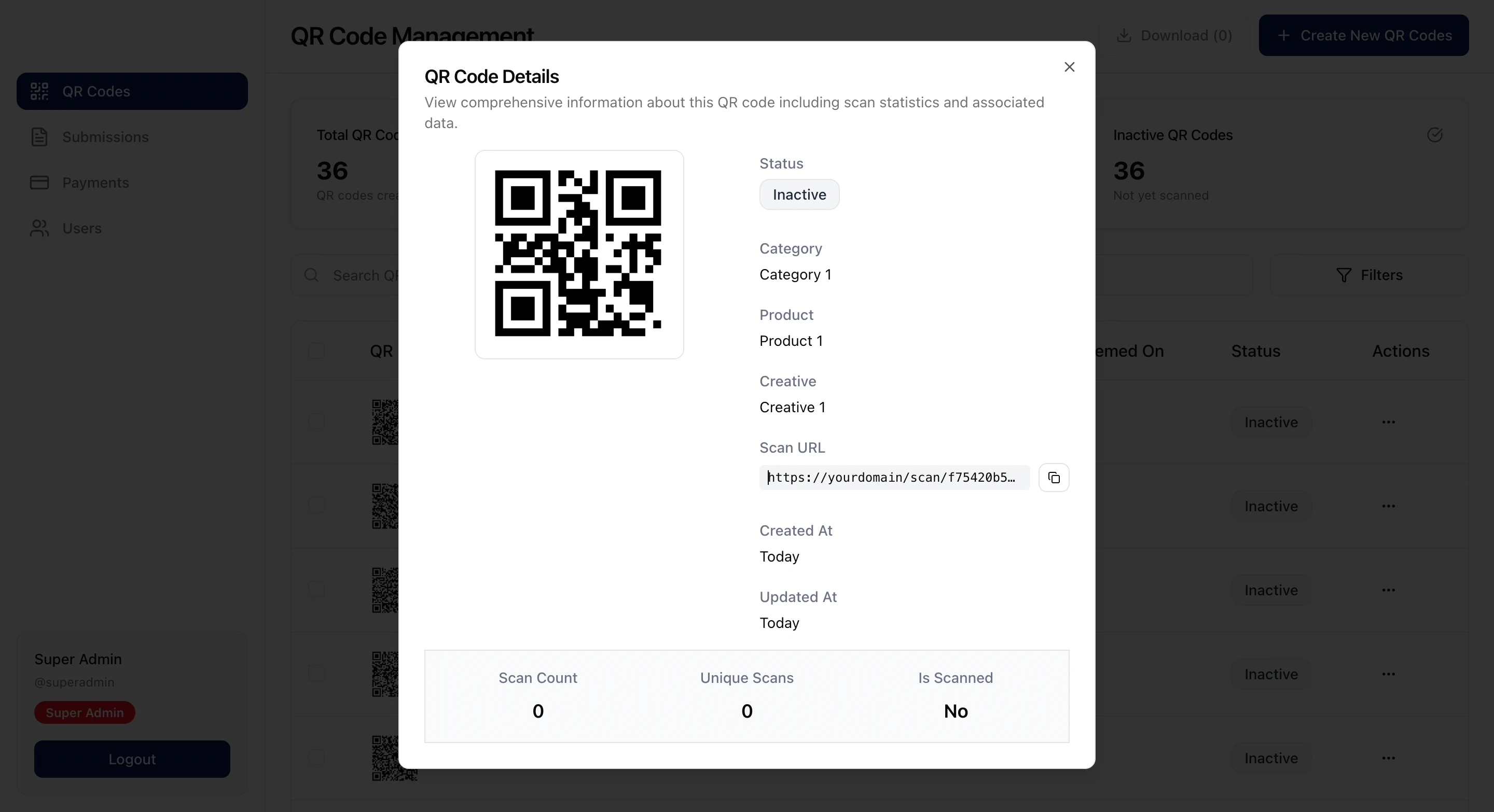 Dashboard | Admin | QR details