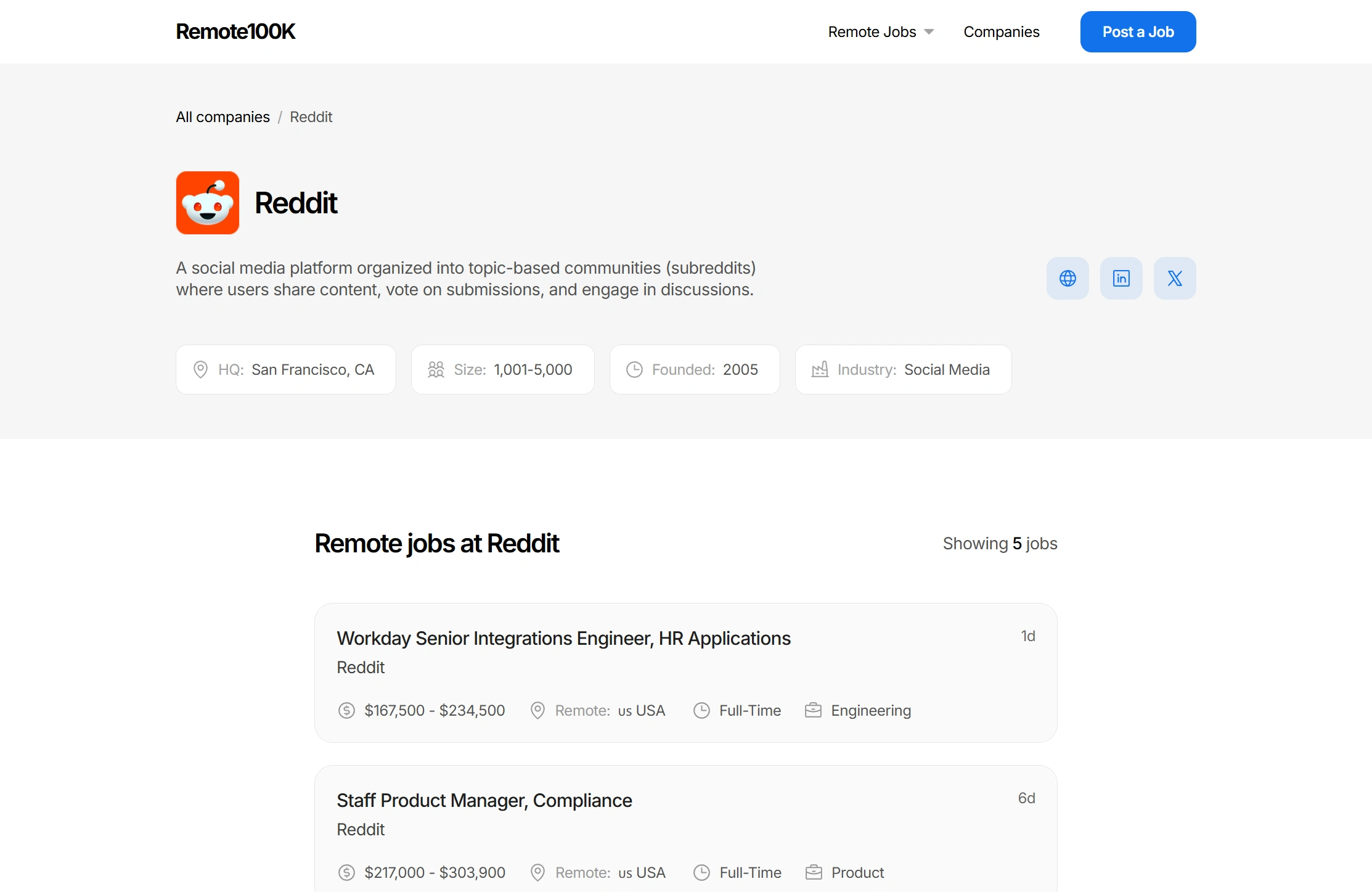 Company subpage - with details of the company, and showing its jobs