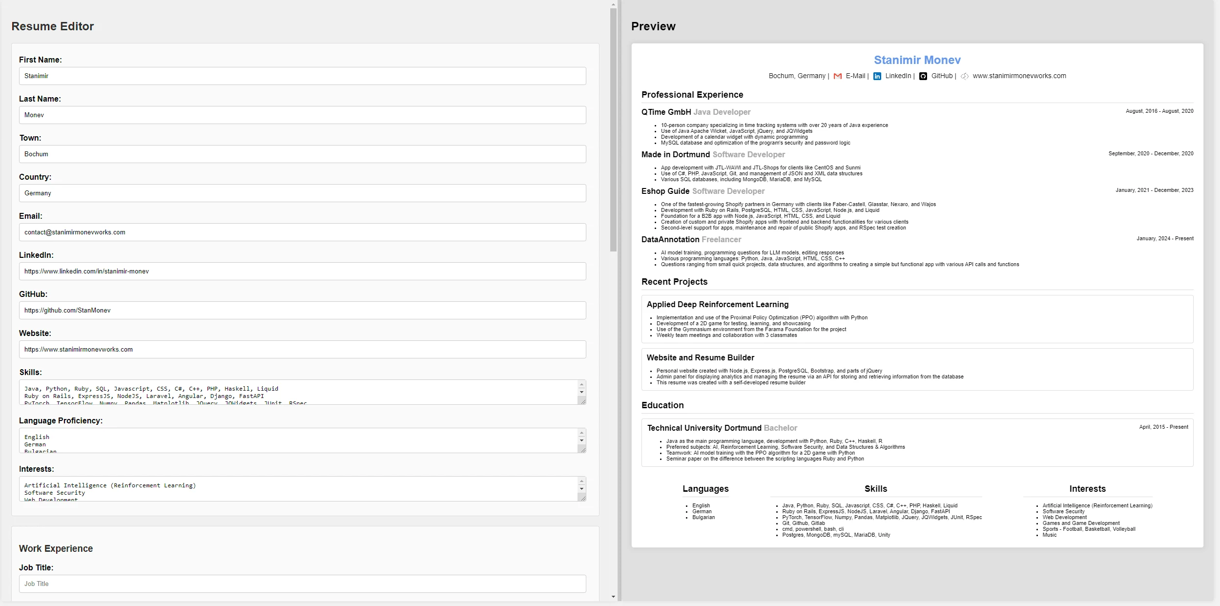 The resume editor/builder