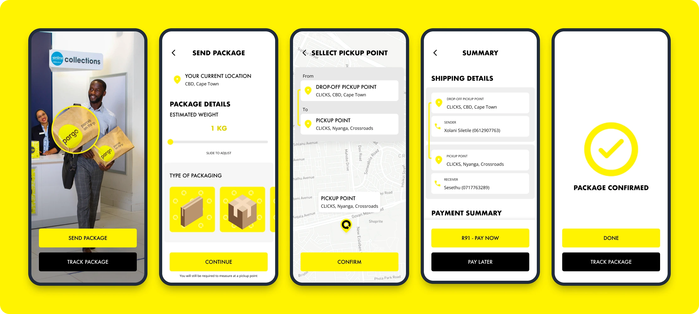 A UI Design of the Send Package flow