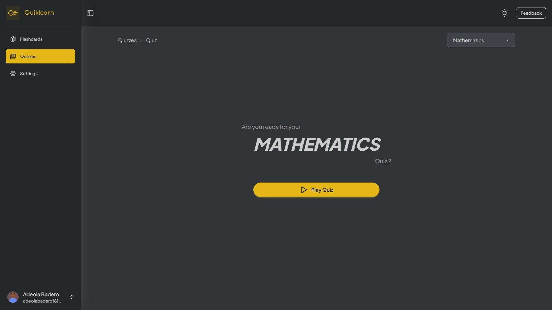 Quiz ready screen