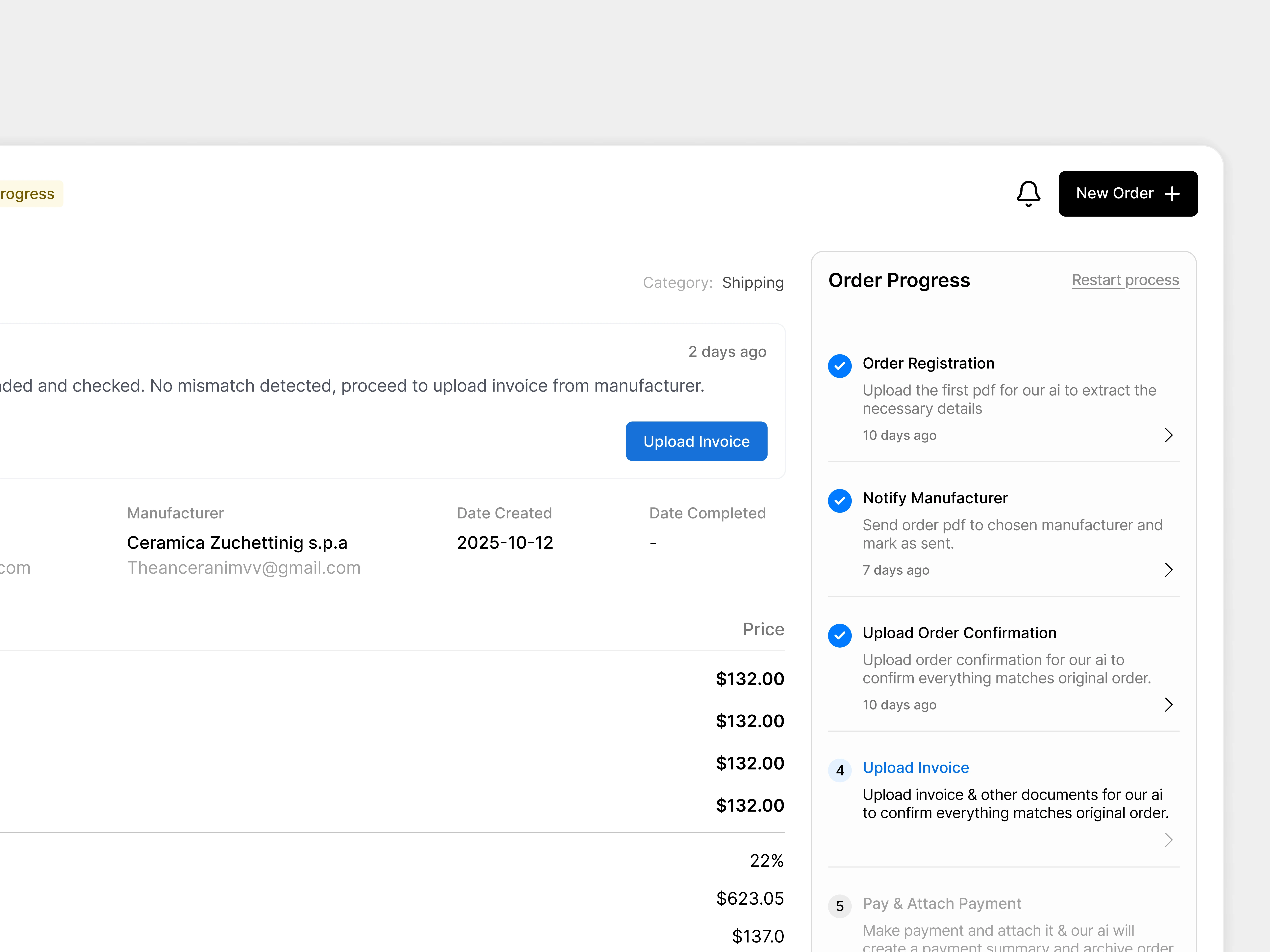 Order Processing Page (zoomed in)