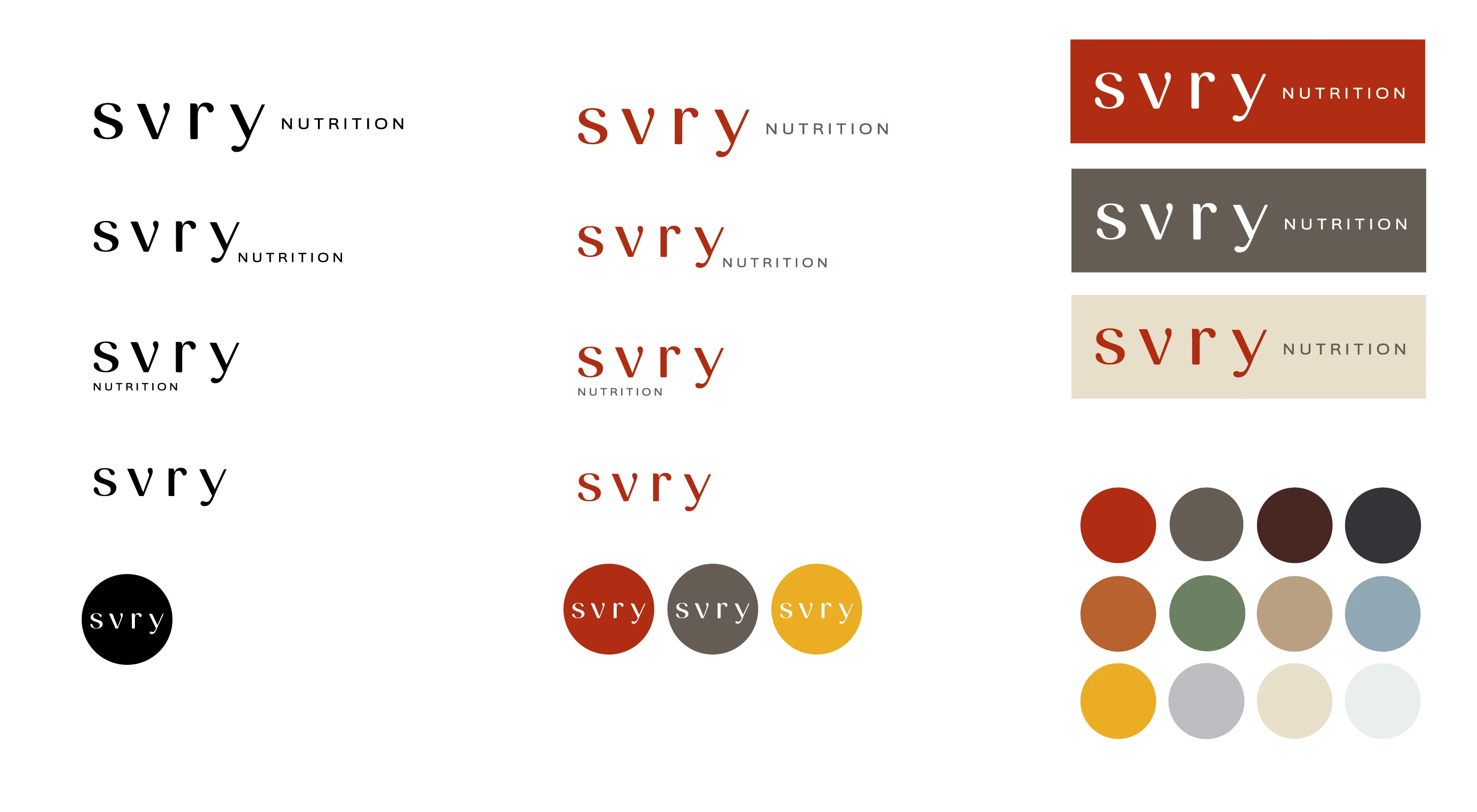 SVRY logo variations and color palette