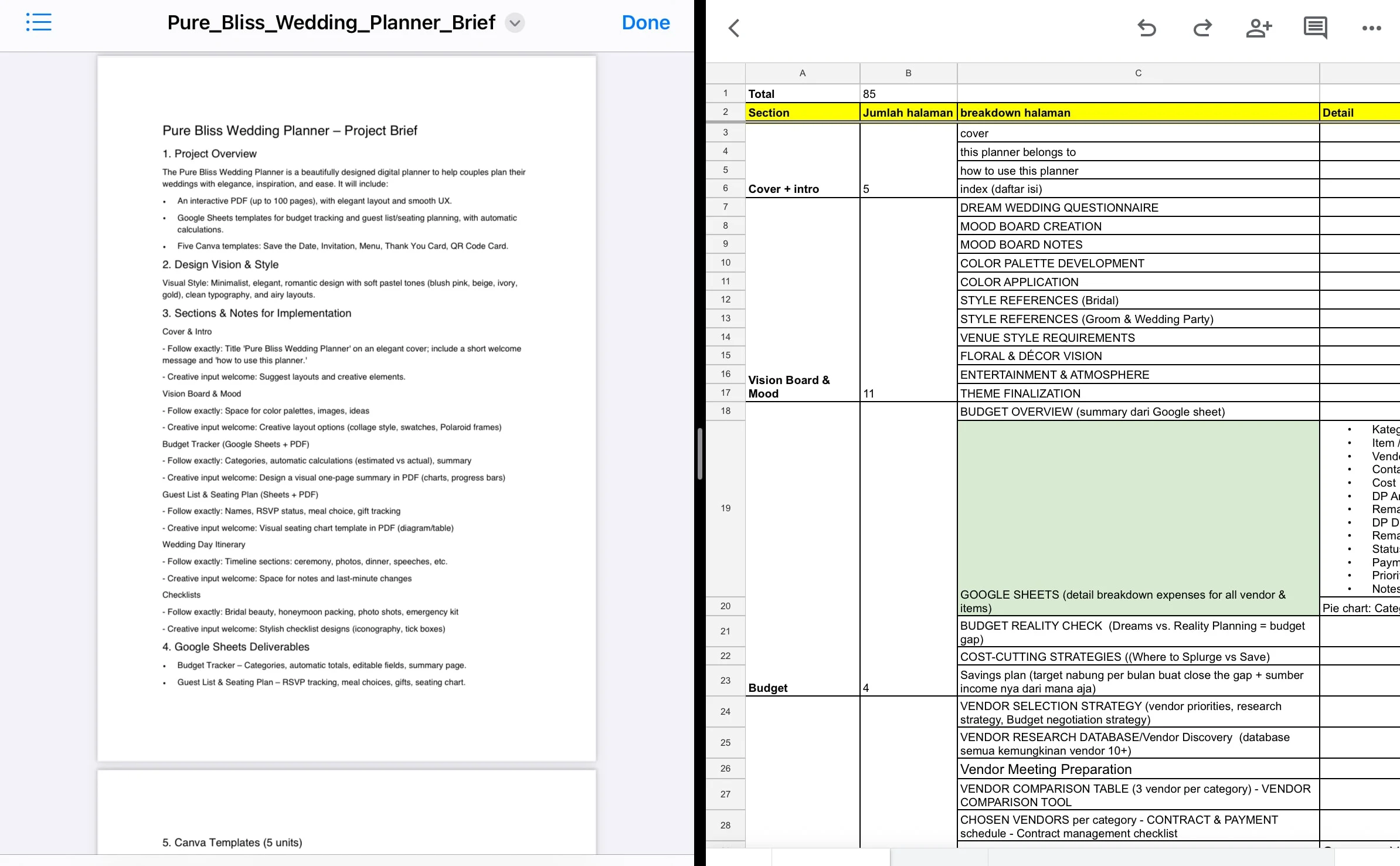 Rough outline based on client's brief