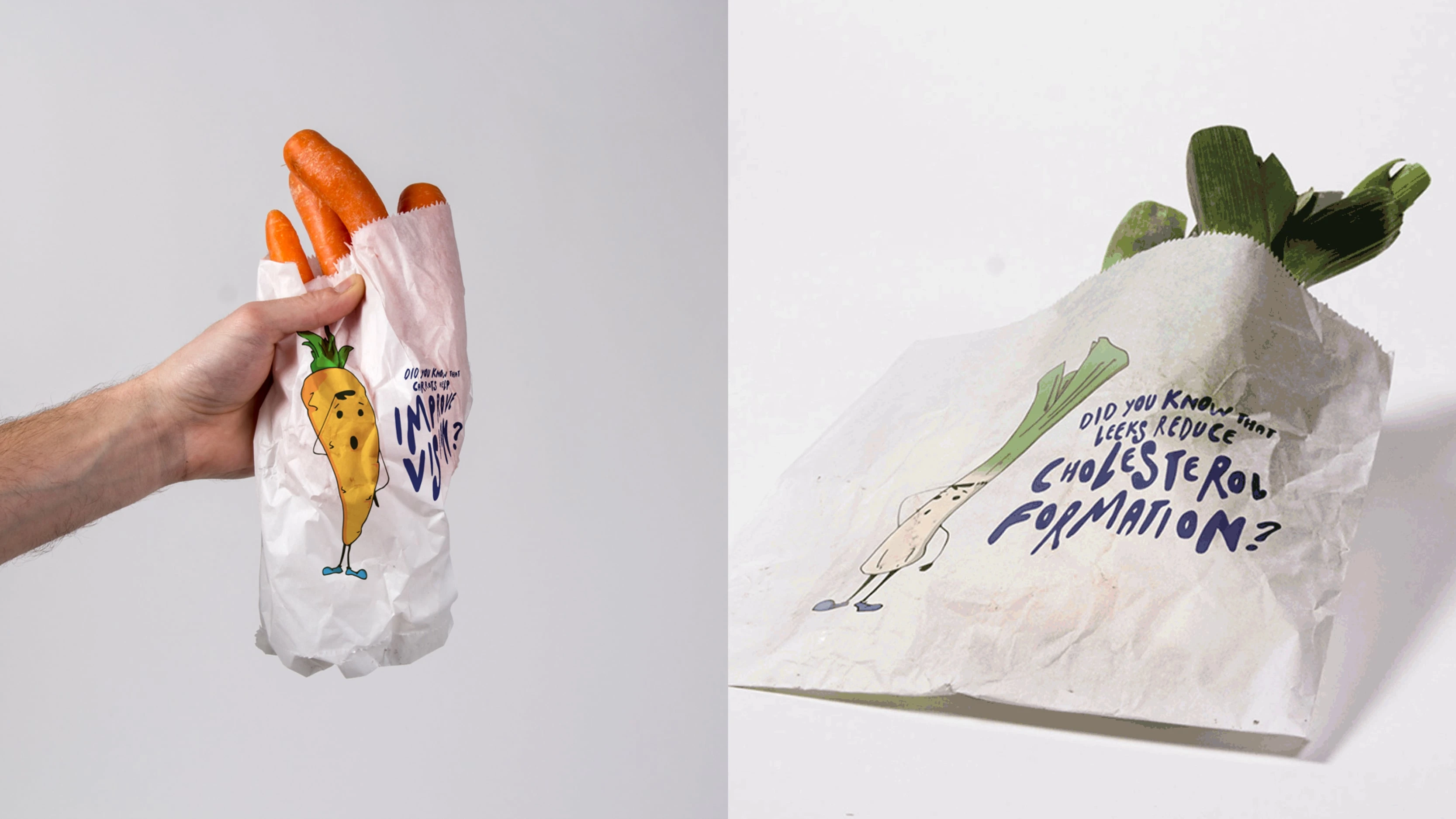 Custom-designed paper bags printed with fun and informative nutrition facts.