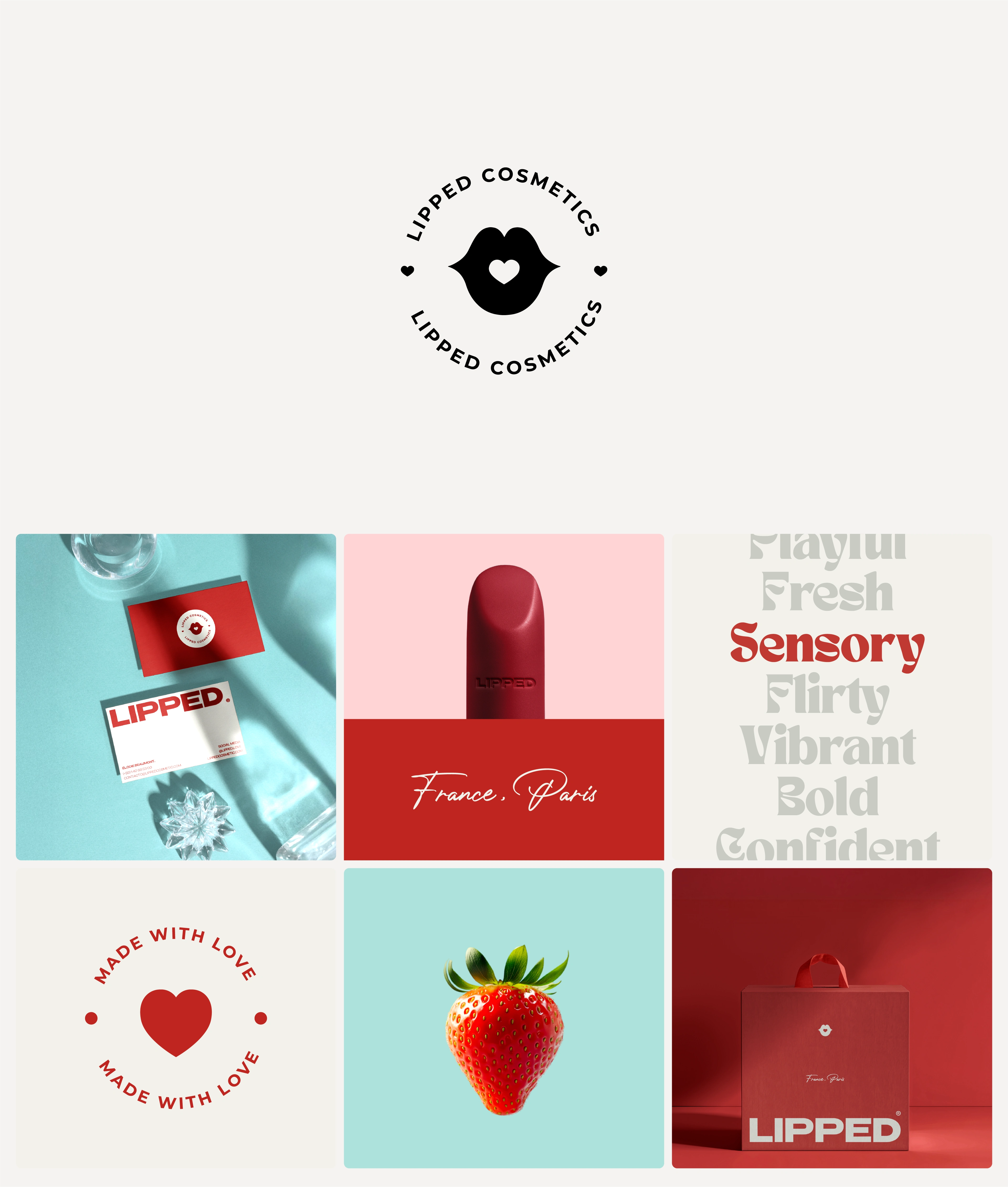 
Branding for Lipped Cosmetics, a cosmetic brand.