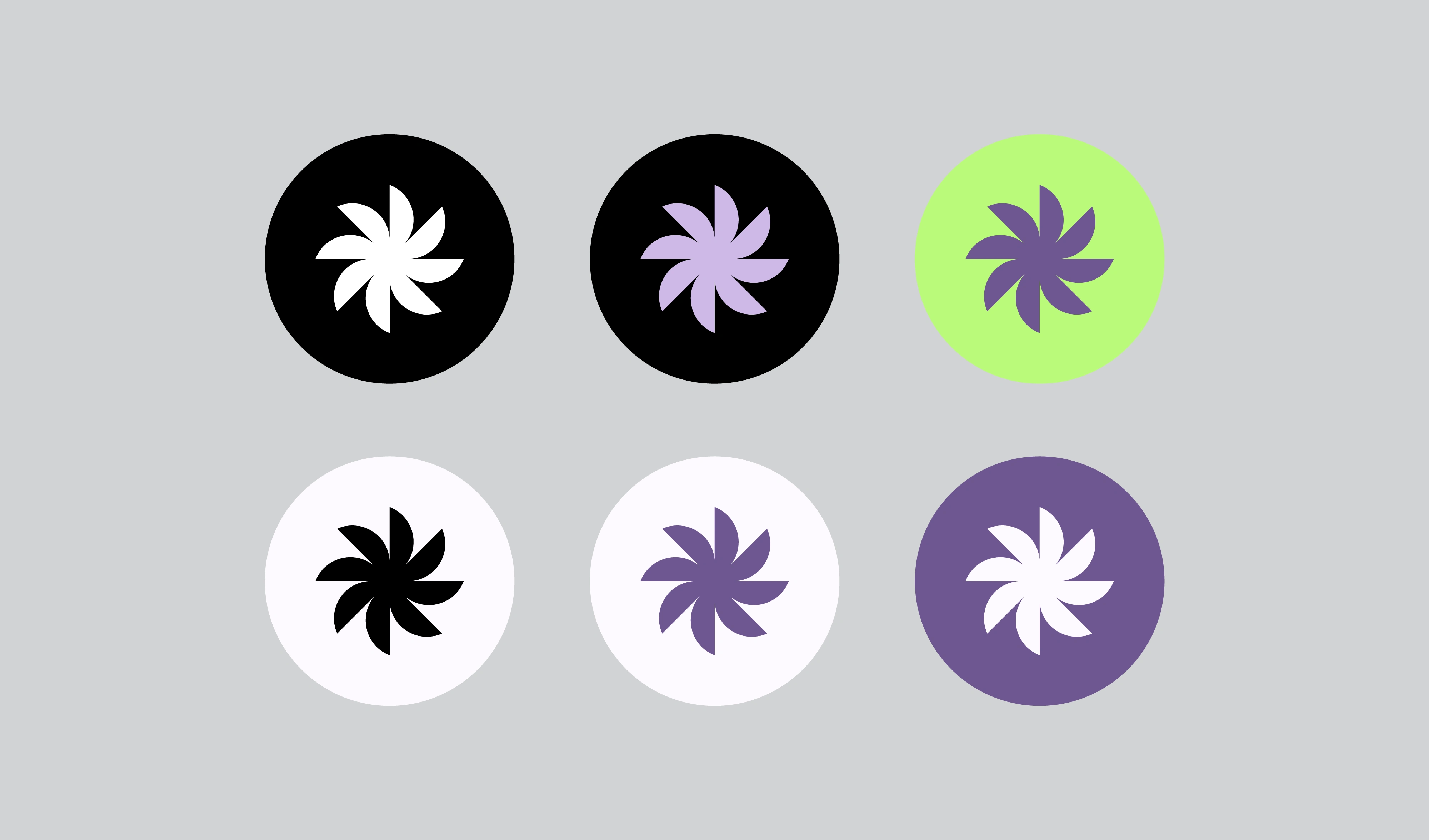 Various iterations of the Prismatica icon, demonstrating its adaptability across light and dark backgrounds and showcasing its potential within the vibrant brand palette.