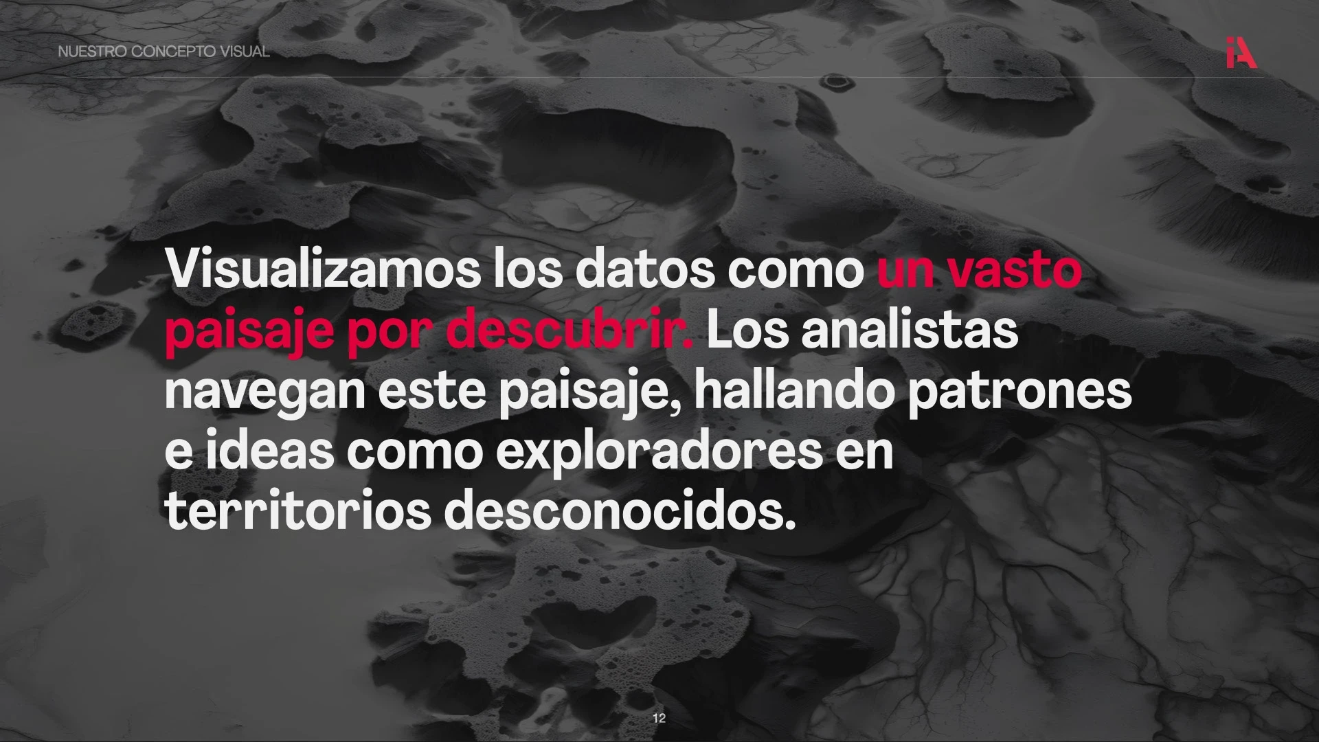 "We visualise data as a vast, undiscovered landscape. Analysts navigate this landscape, finding patterns and insights like explorers in uncharted territory."