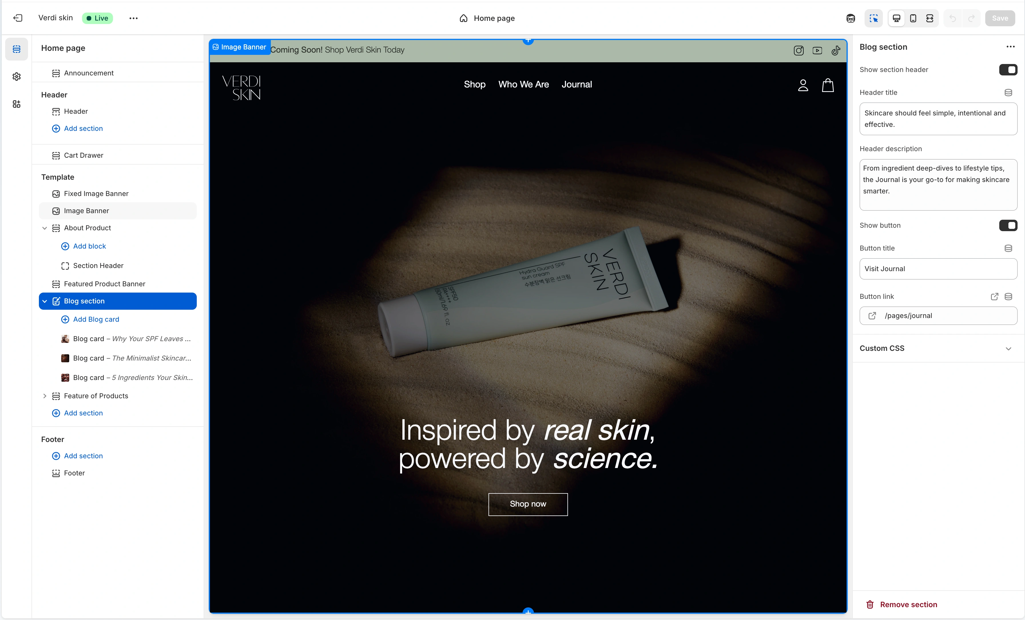 Verdi Skin - Theme Editor Customization