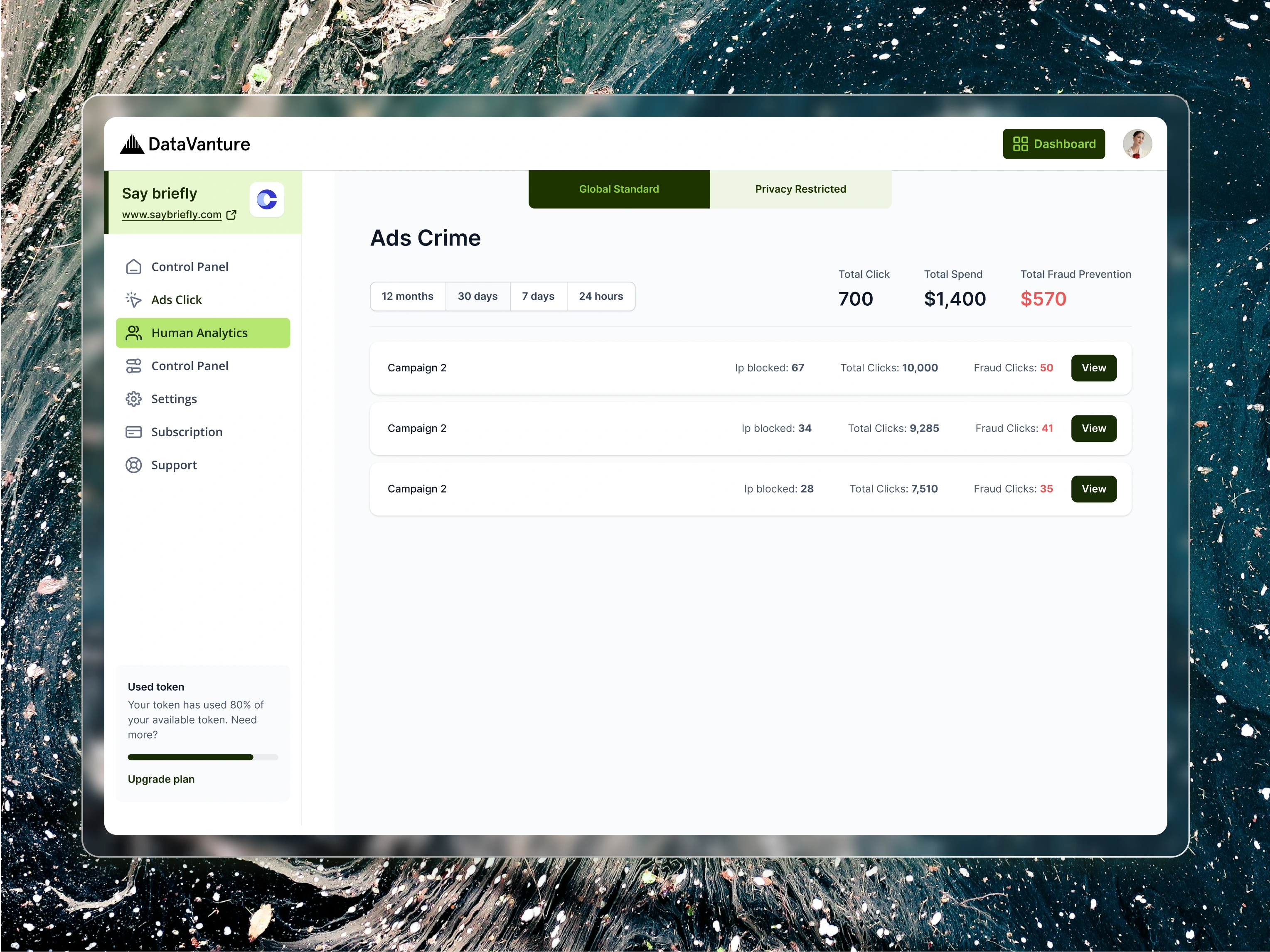 SaaS Dashboard for Monitoring Ad Campaign Performance and Click Fraud Prevention