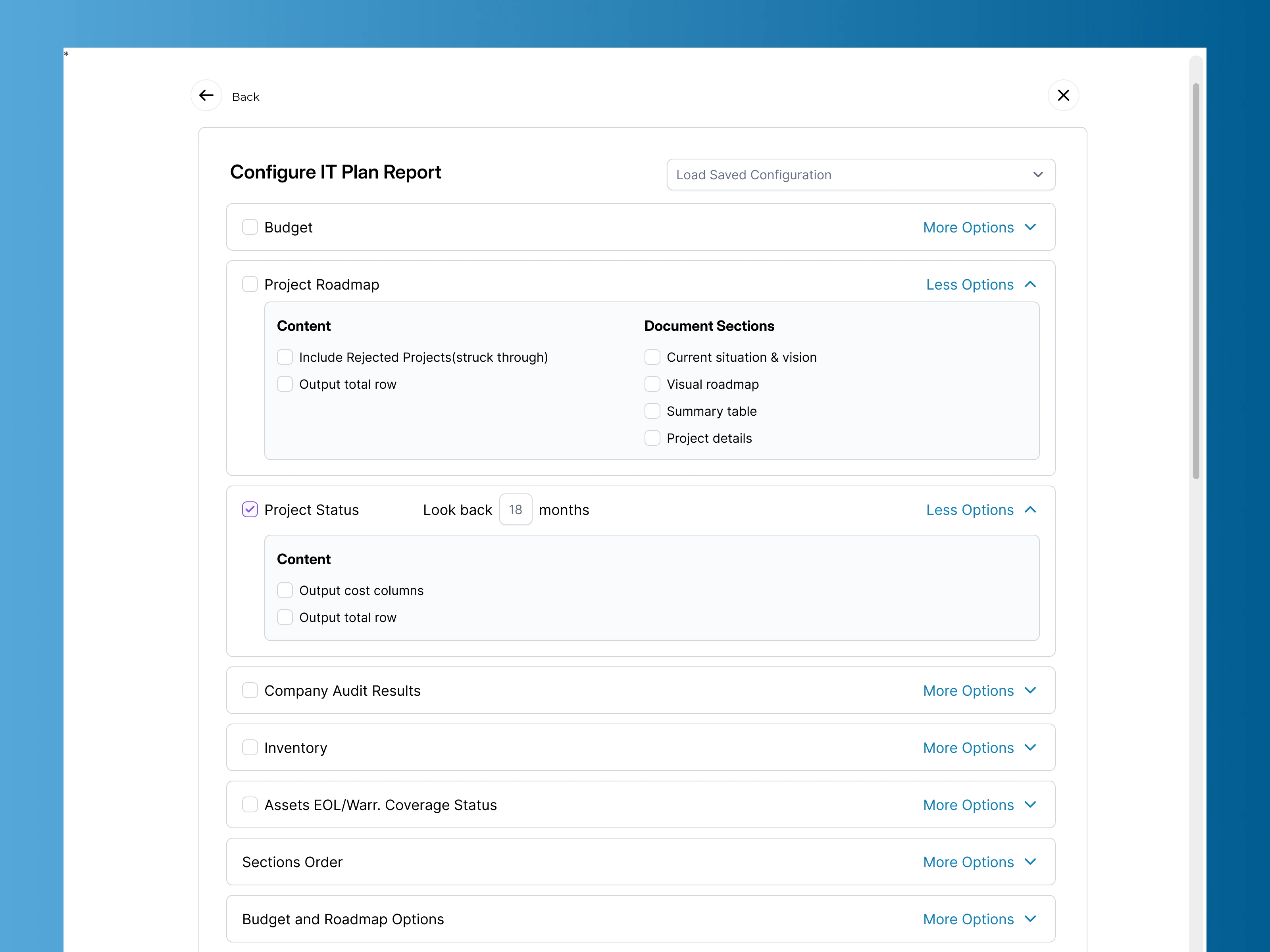 Configure IT Plan Report