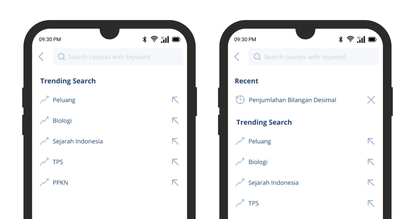 Showing an empty state when student tap the search field with recent keyword and without it.