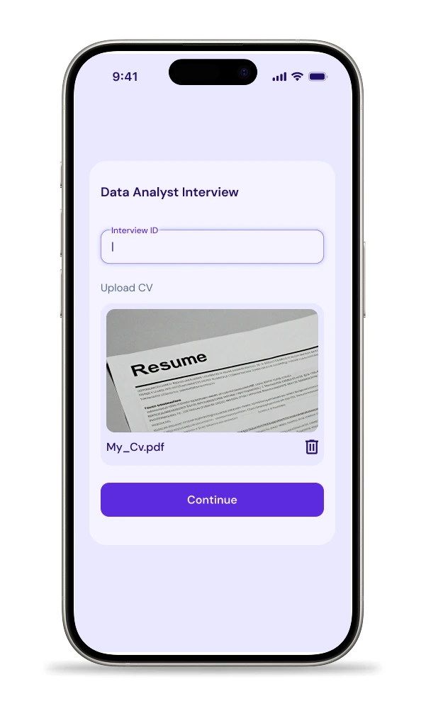 Candidates begin with a secure, professional setup, designed to mimic real hiring workflows, not casual practice bots.