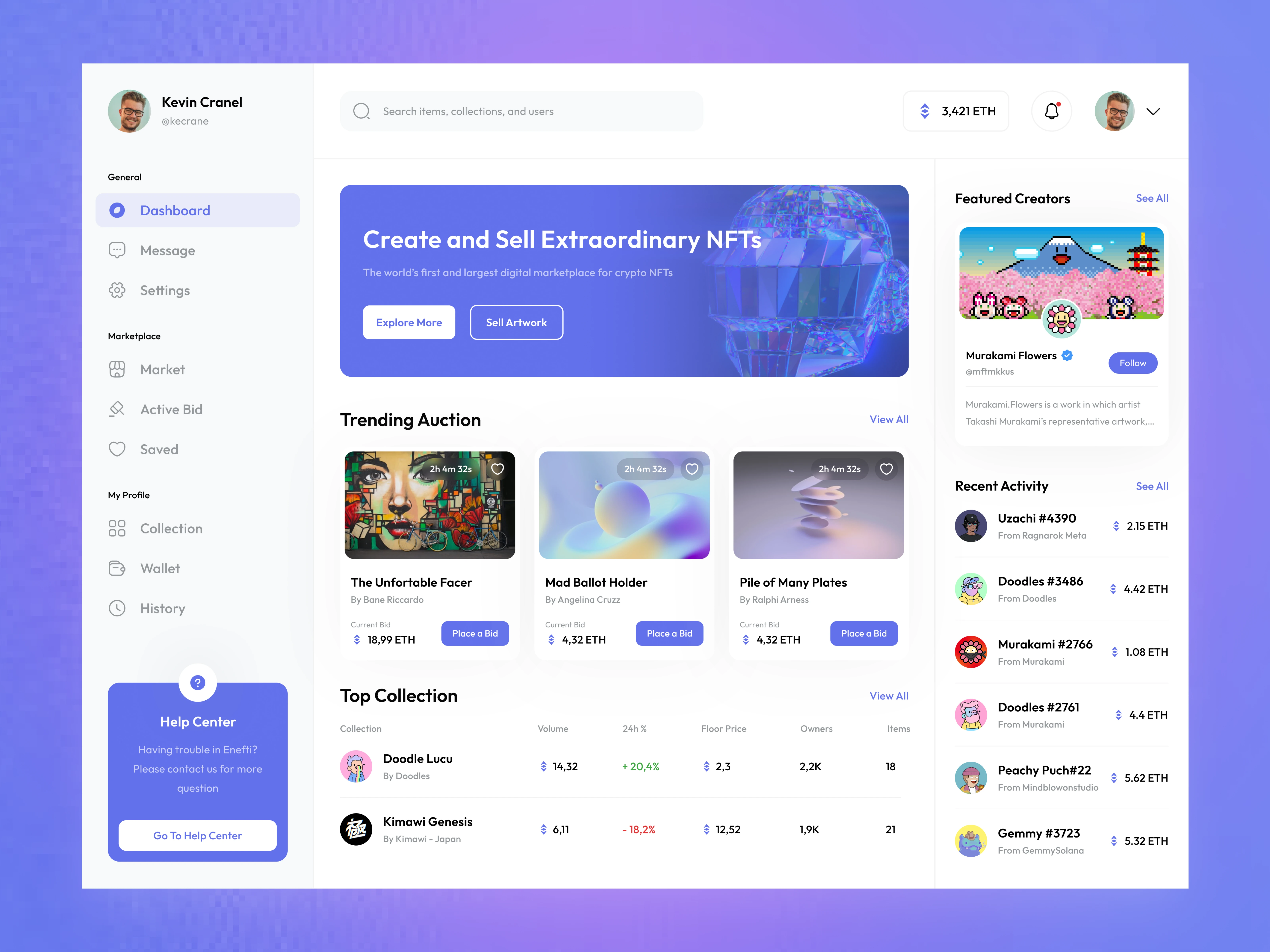 Intuitive dashboard with quick NFT access