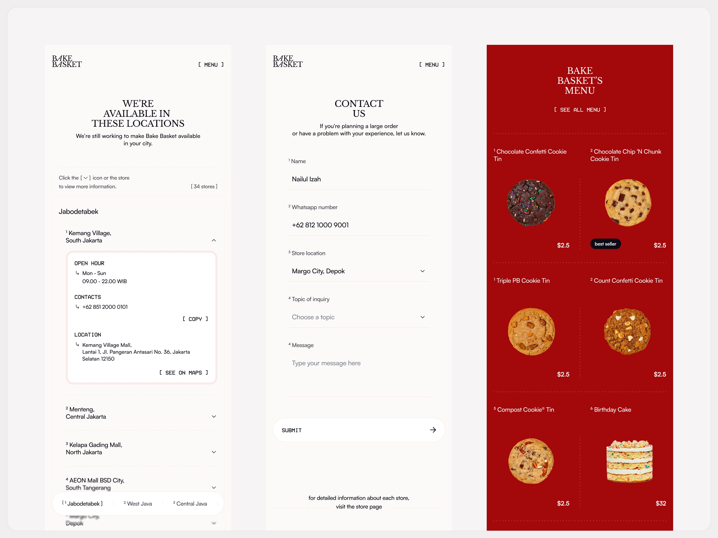 Mobile Version of the Bake Basket's Website
