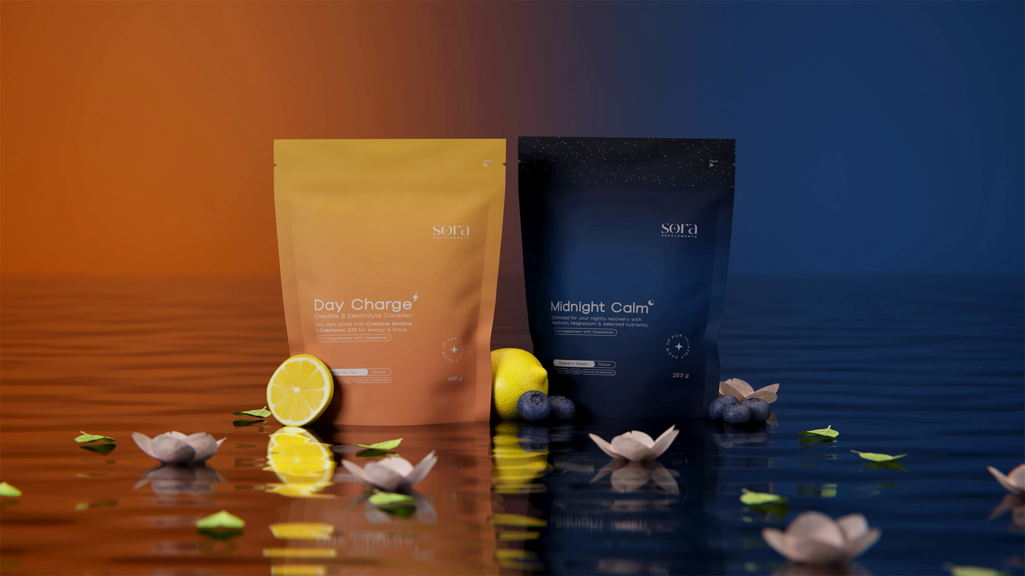 SORA Packaging Design — a dual supplement system inspired by Japanese minimalism, built around clarity, calm, and modern premium aesthetics.