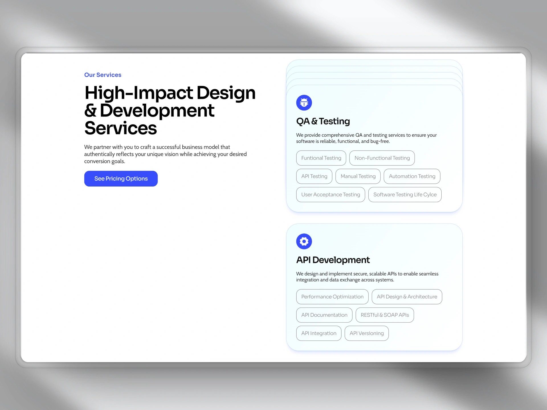 Services section with micor-interactions