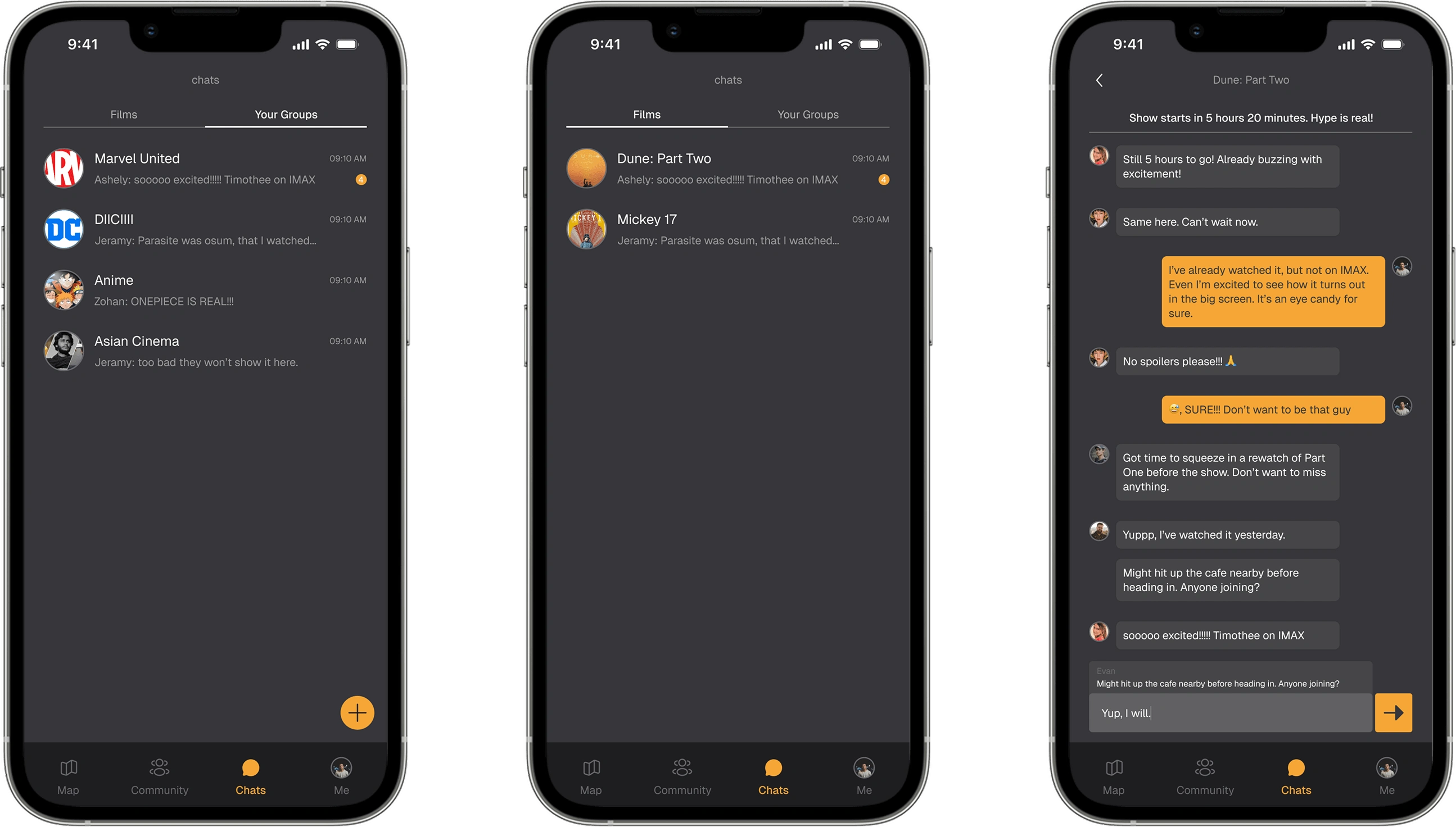 your groups, film chat groups, chat