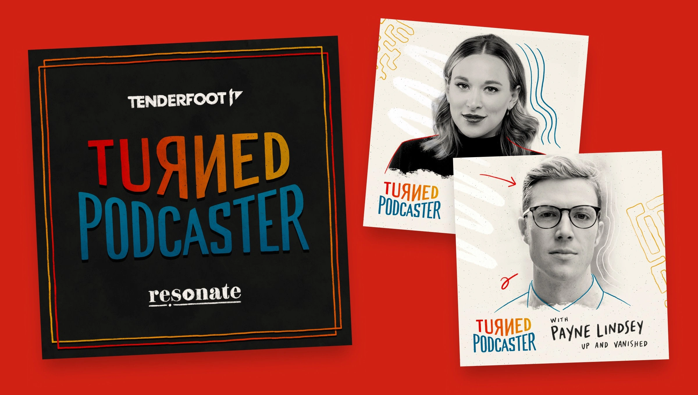 Ultimately, we chose a clean show cover art design paired with concepts for distinctive episodic artwork, each highlighting a different guest.