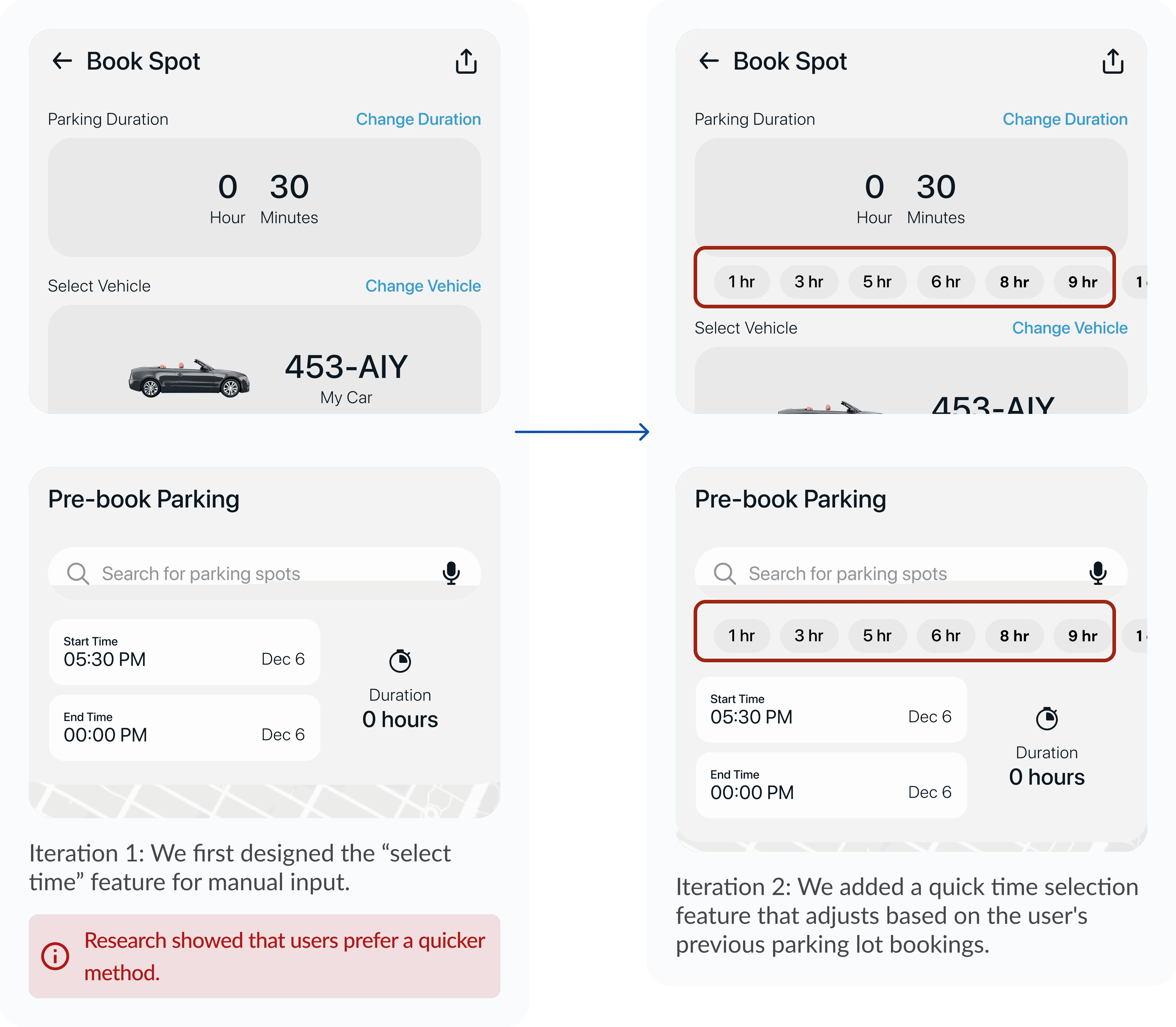 Modal for selecting parking time
