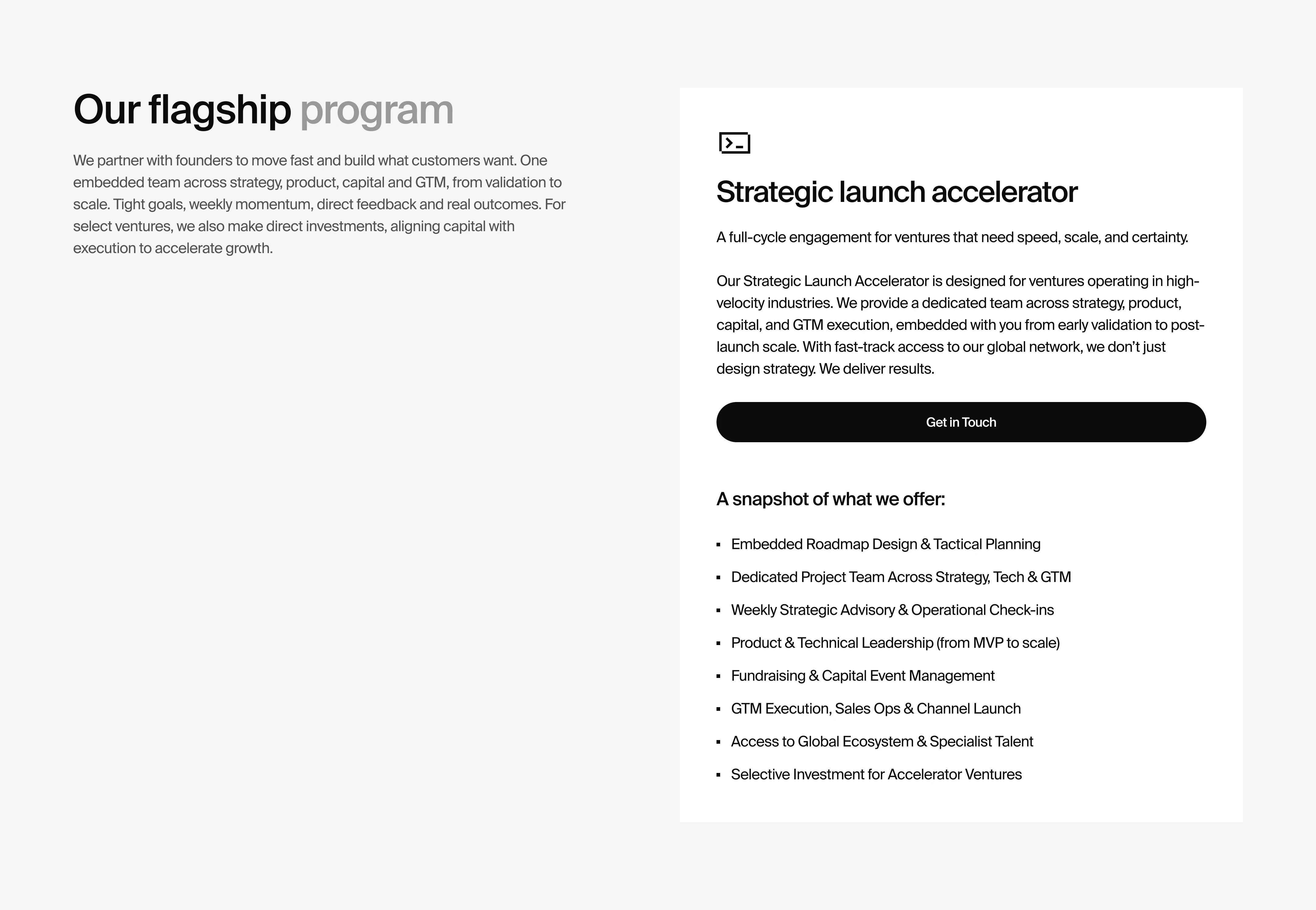 Flagship Program Section of the "Expertise" Page