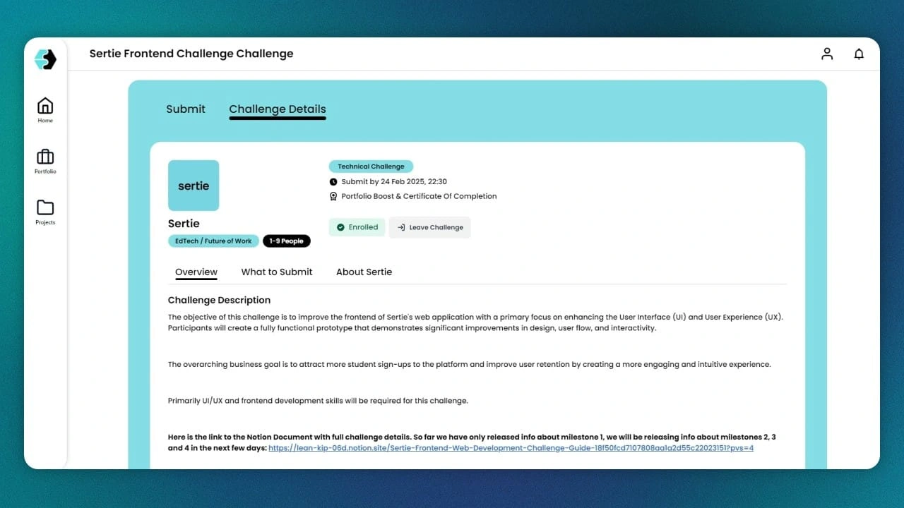 Screenshot of challenge description page