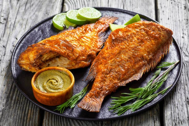 Grilled Red Bream Fish with Lemon and Herb Sauce