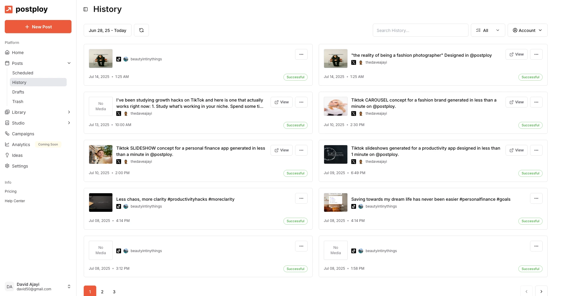 History of scheduled posts