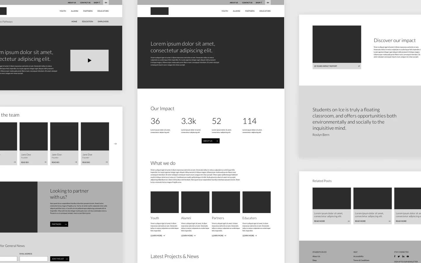 Wireframing key pages and templates to establish a library of content blocks needed for the build.