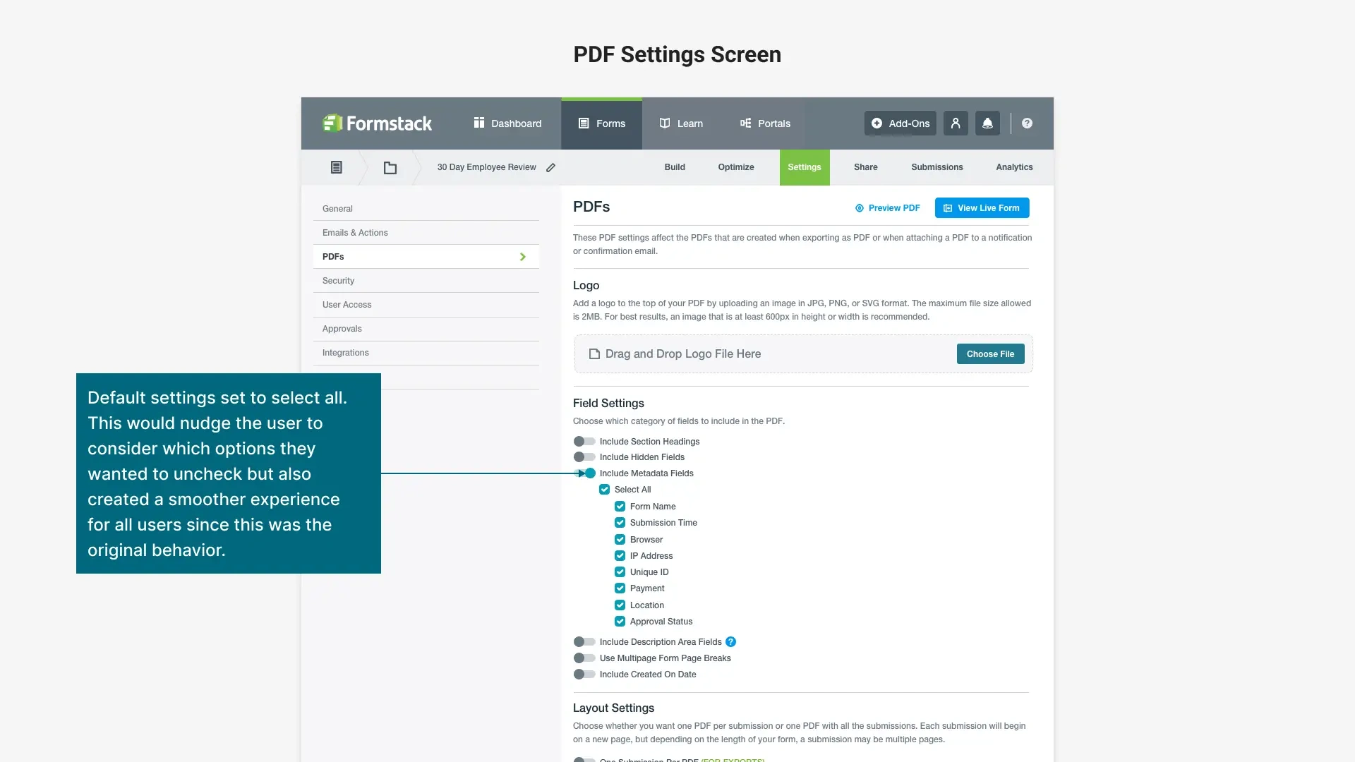 UI design for the customization settings
