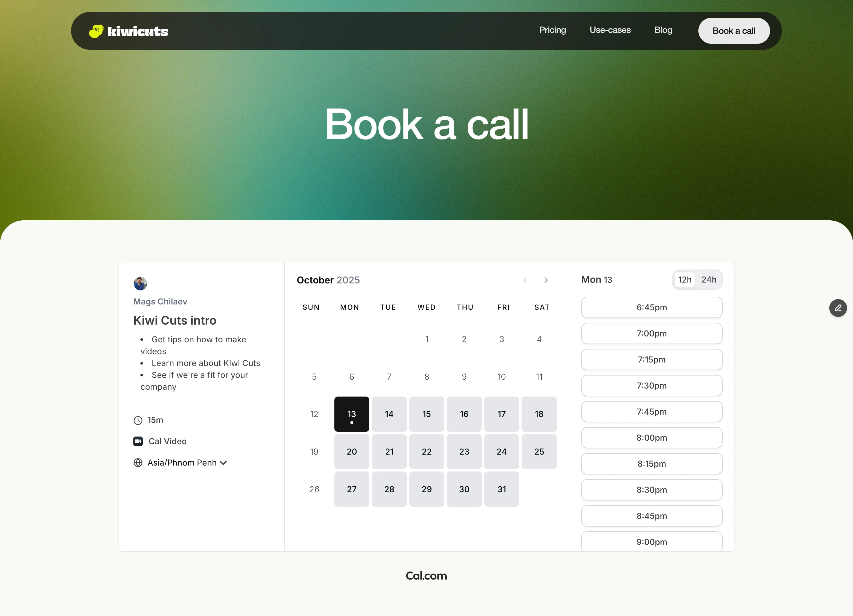 Book a call page