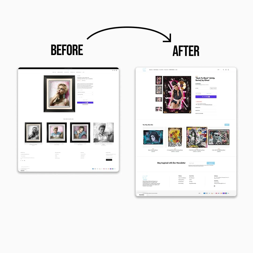 Before and after product page