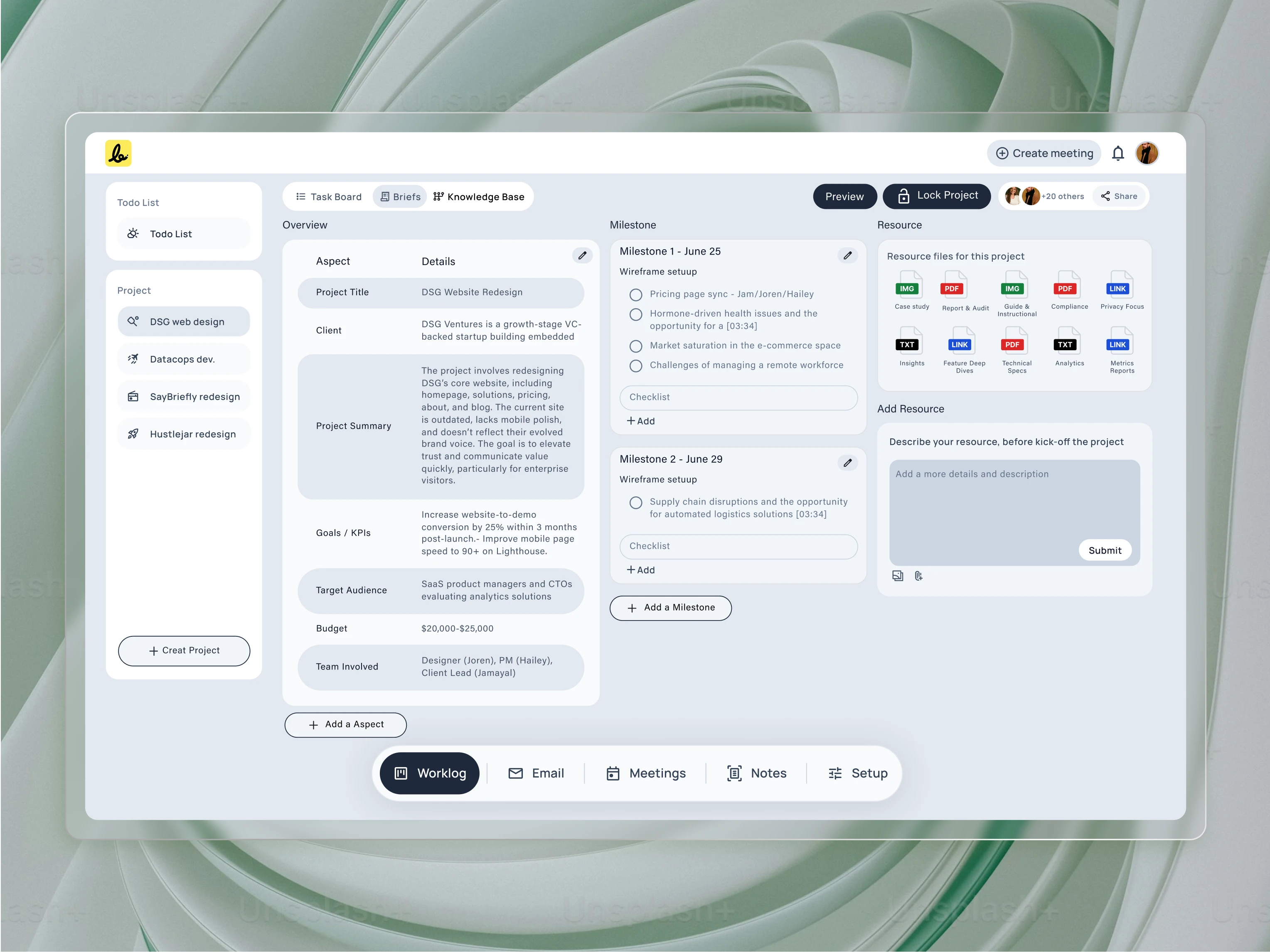 DSG Website Redesign Project Dashboard