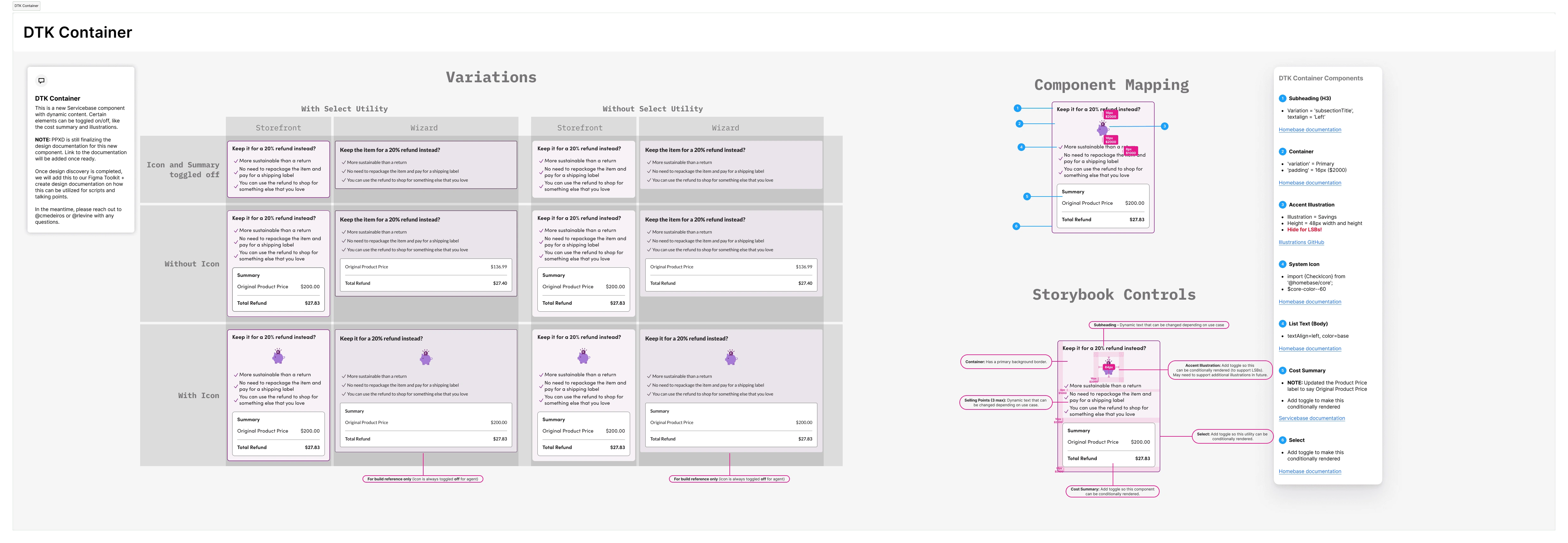Design specs for new dynamic UI component that was added to Storybook.