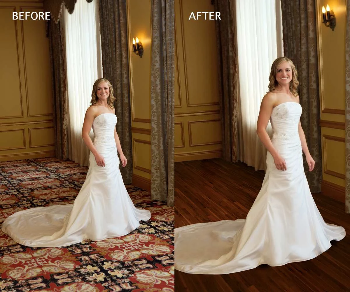 Bride requested that the carpet be replaced with a hardwood floor.