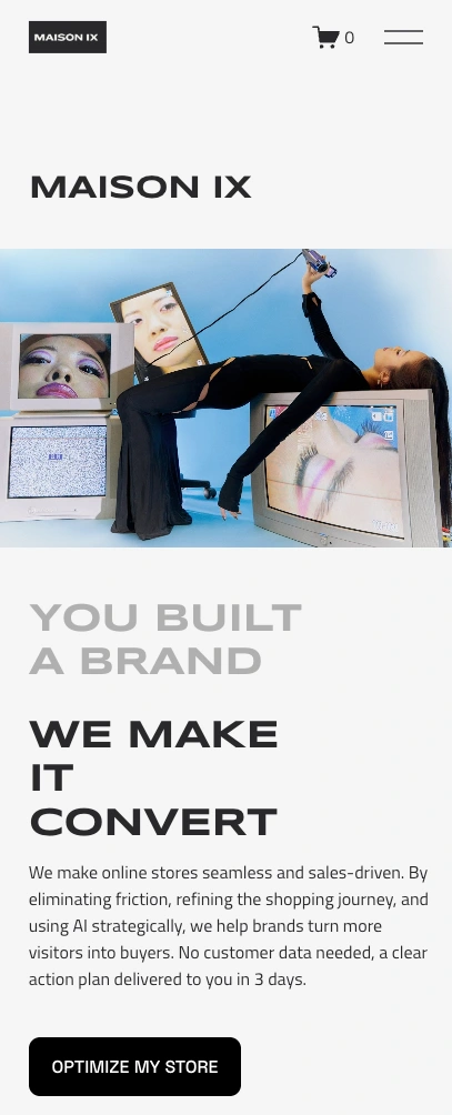 Hero section showing brand identity and headline positioning
