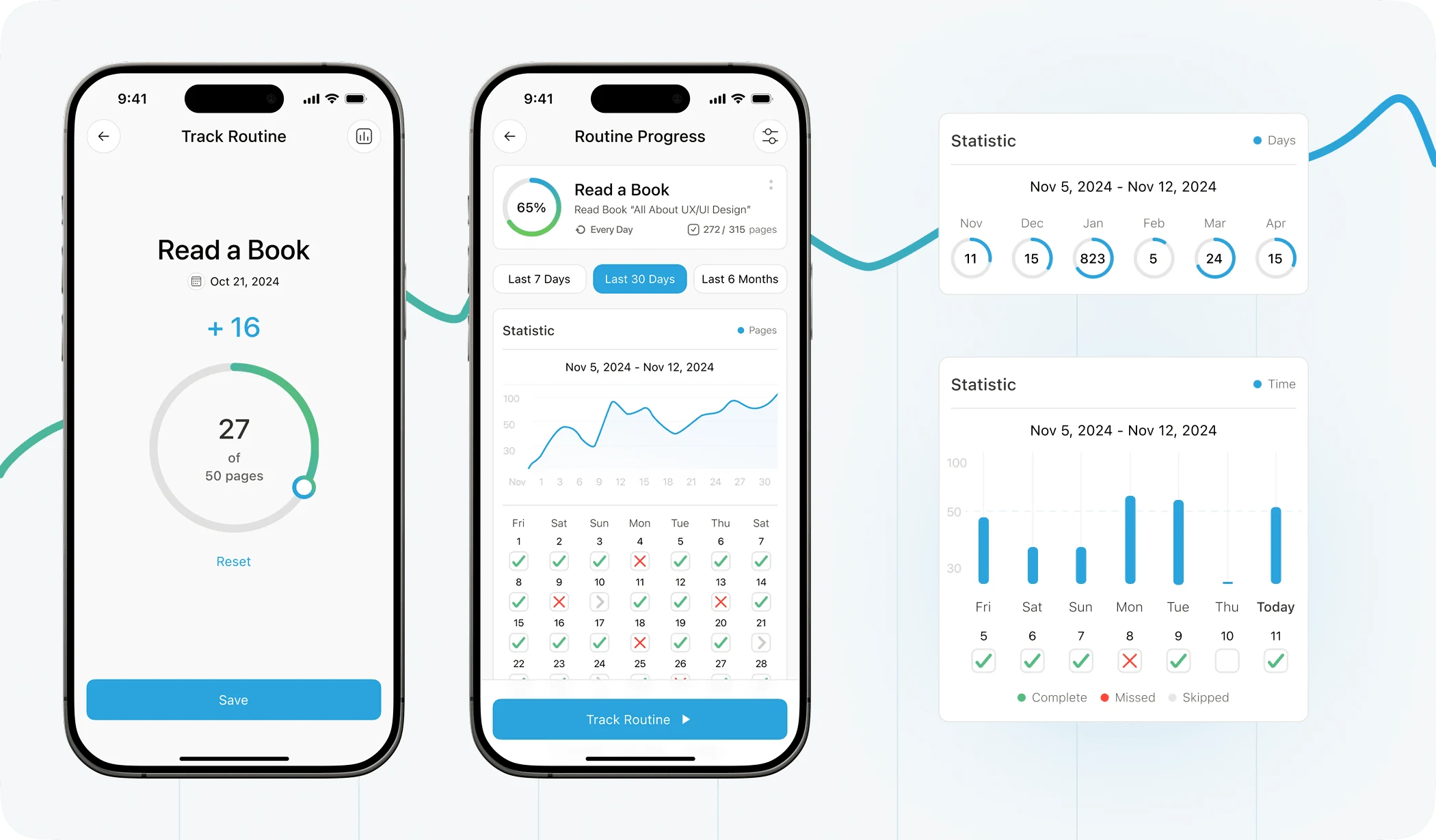 Goal Tracker: Progress tracking with statistics and charts.