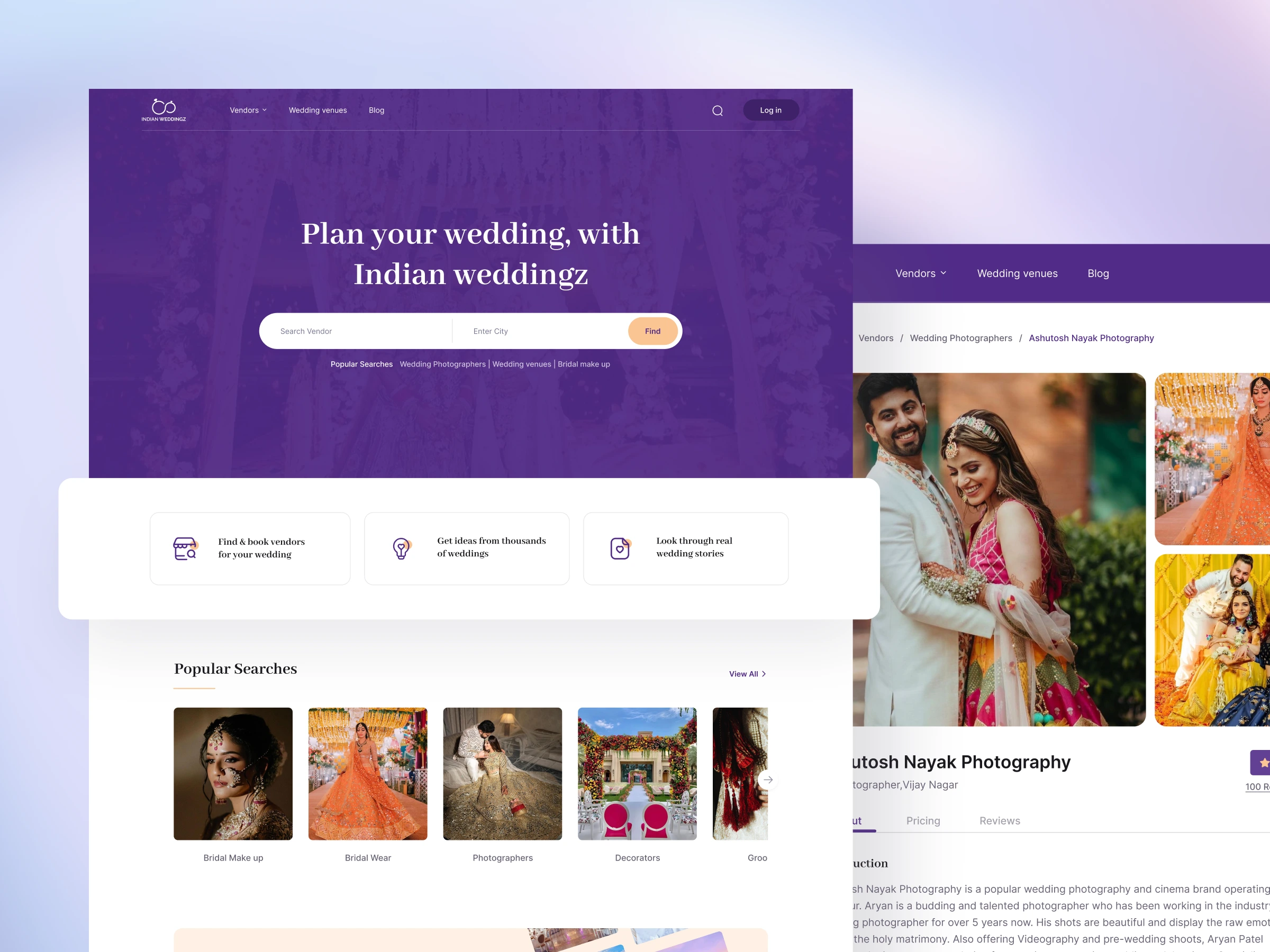 Home & photographer vendor page design