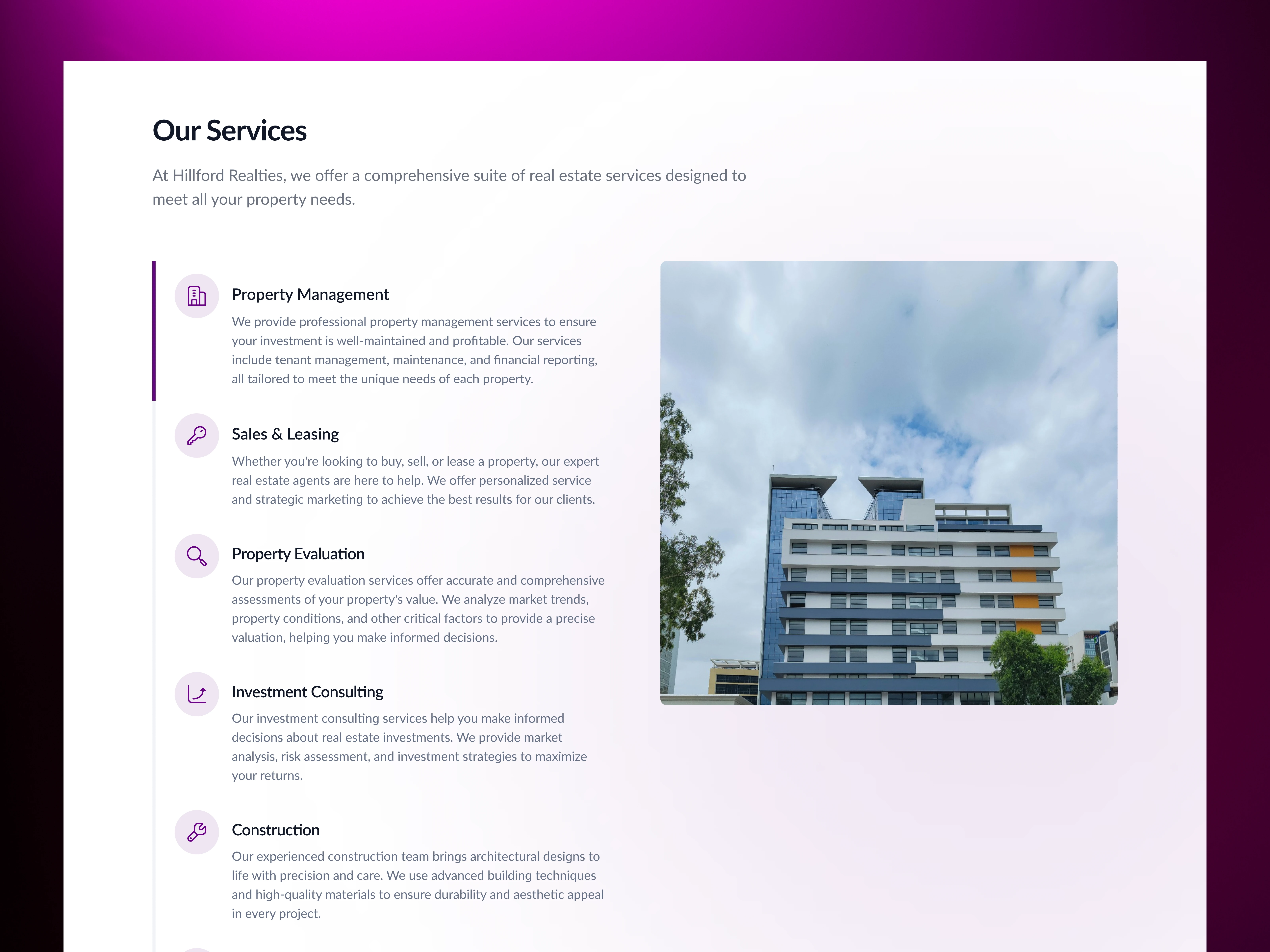 Our services section