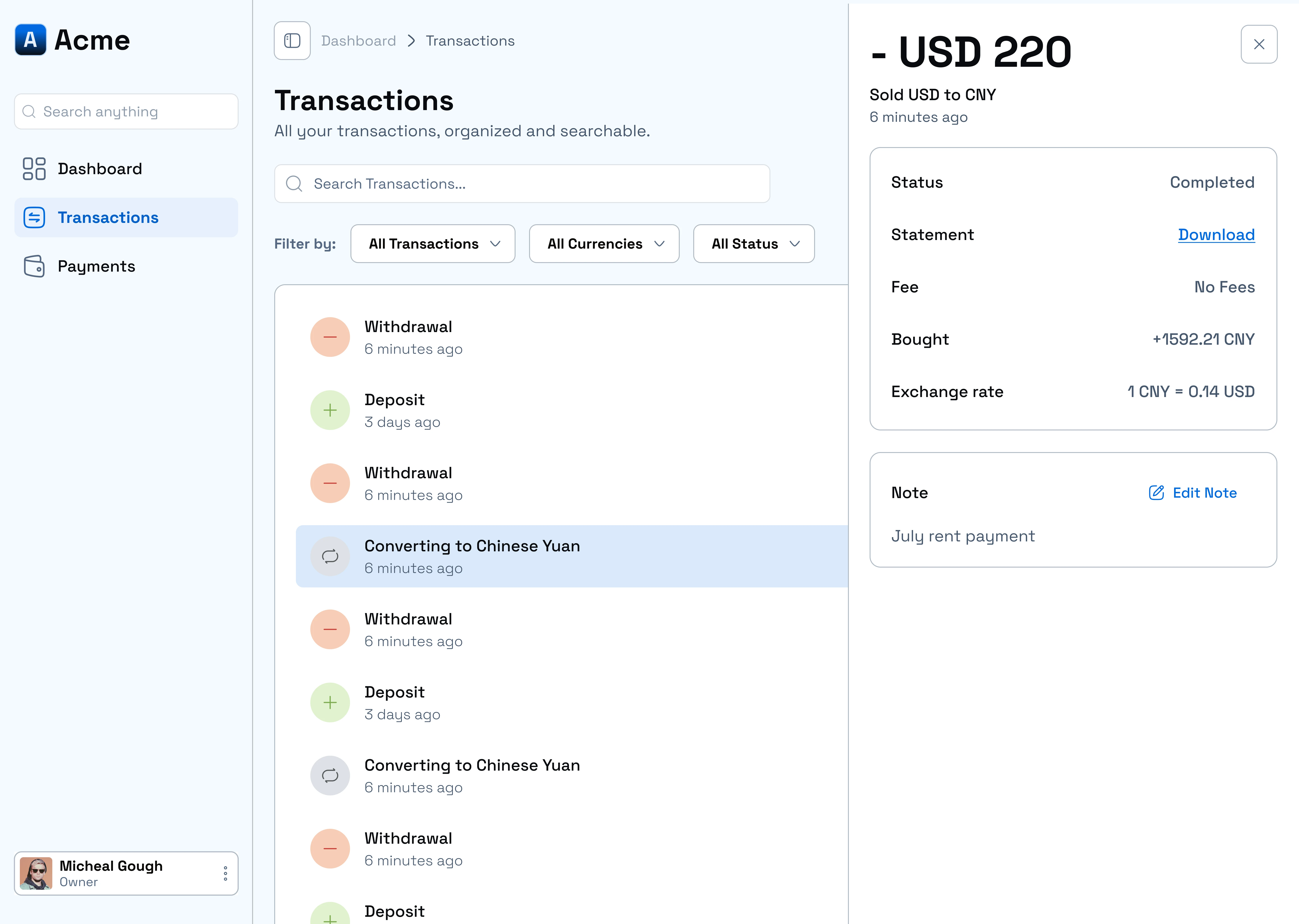 Transaction History - Transaction Details